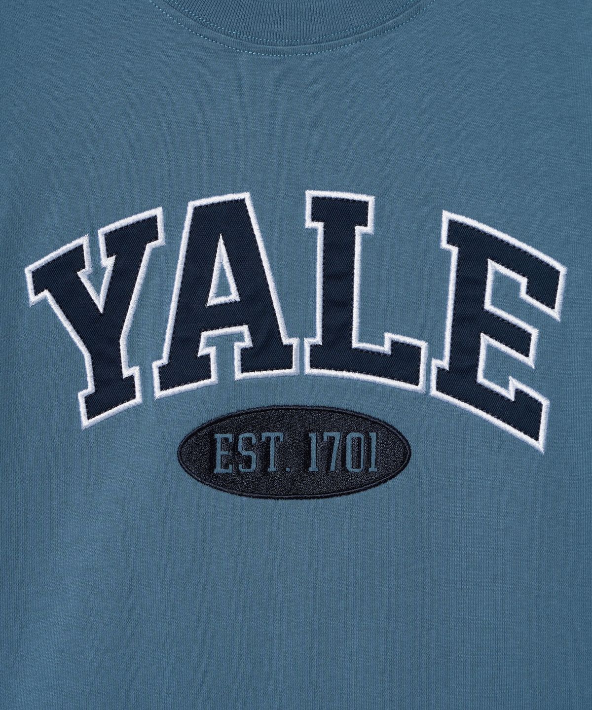예일(YALE) 우먼즈 투톤아치 크롭 반팔티셔츠 빈티지 블루