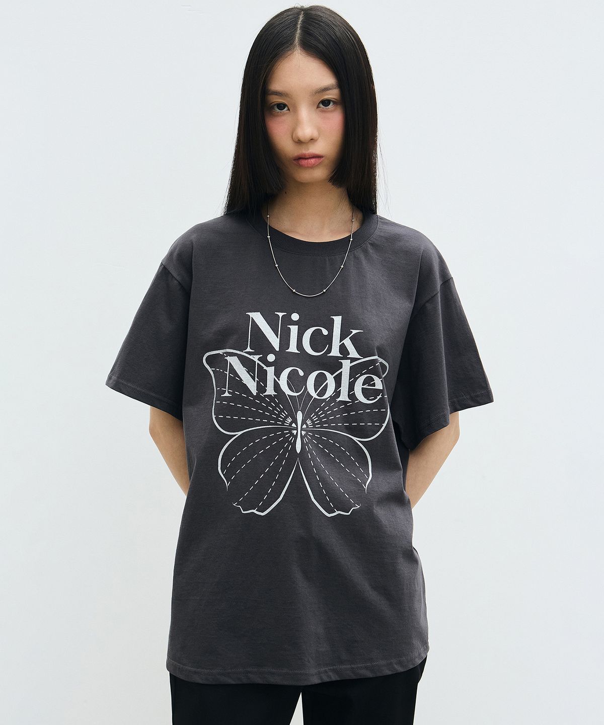 닉앤니콜(NICK&NICOLE) BIG BUTTERFLY SLEEVE TOP_CHARCOAL SILVER