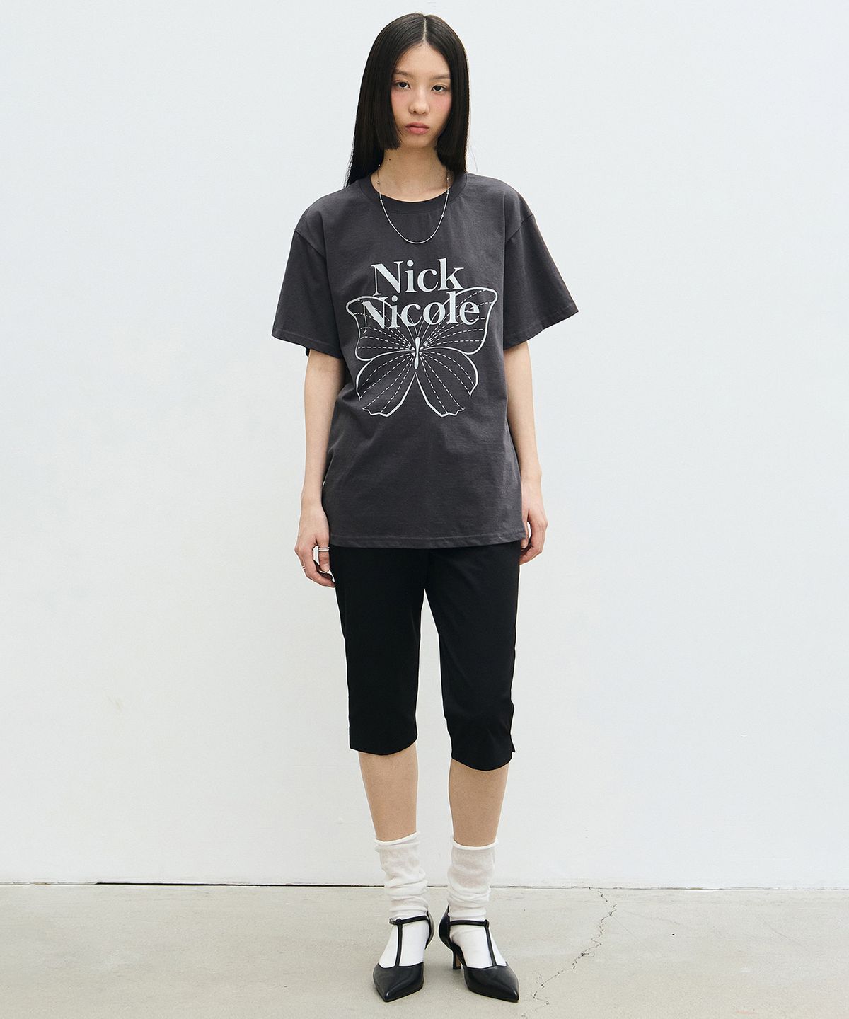 닉앤니콜(NICK&NICOLE) BIG BUTTERFLY SLEEVE TOP_CHARCOAL SILVER