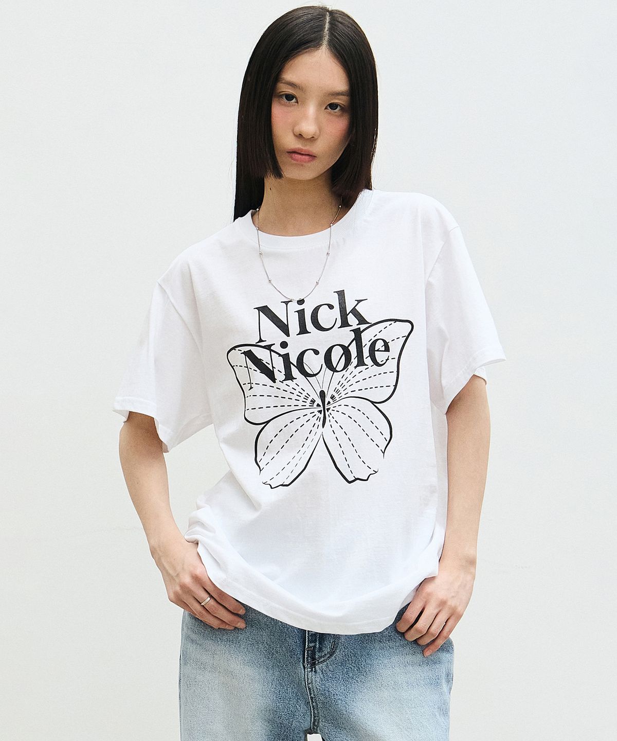 닉앤니콜(NICK&NICOLE) BIG BUTTERFLY SLEEVE TOP_WHITE BLACK