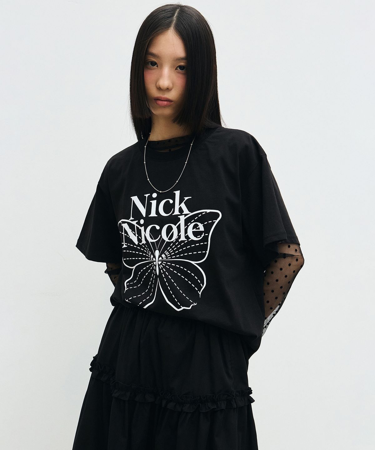 닉앤니콜(NICK&NICOLE) BIG BUTTERFLY SLEEVE TOP_BLACK WHITE