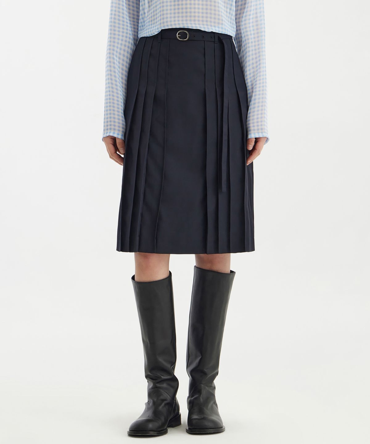 유스(YOUTH) Pleats Midi Skirt - Navy