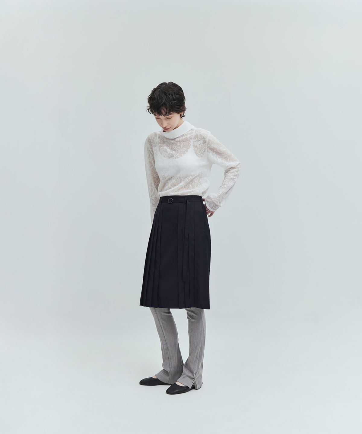 유스(YOUTH) Pleats Midi Skirt - Navy