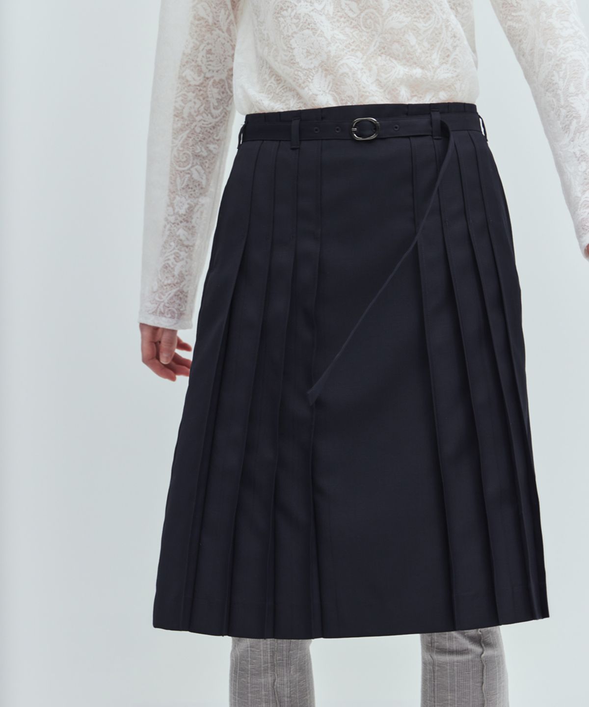 유스(YOUTH) Pleats Midi Skirt - Navy