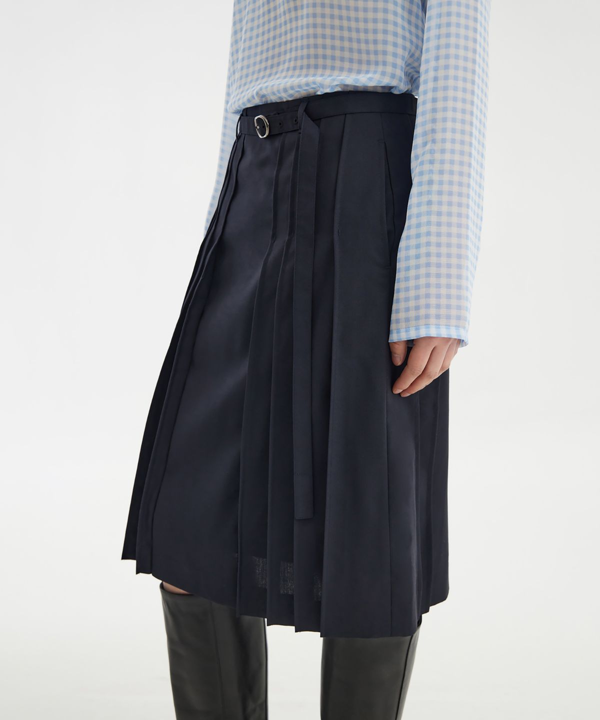 유스(YOUTH) Pleats Midi Skirt - Navy