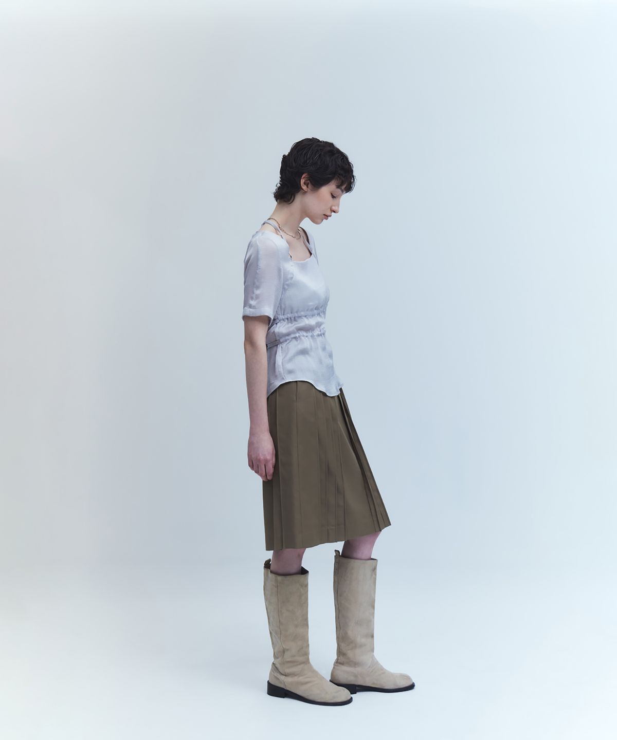 유스(YOUTH) Pleats Midi Skirt - Beige