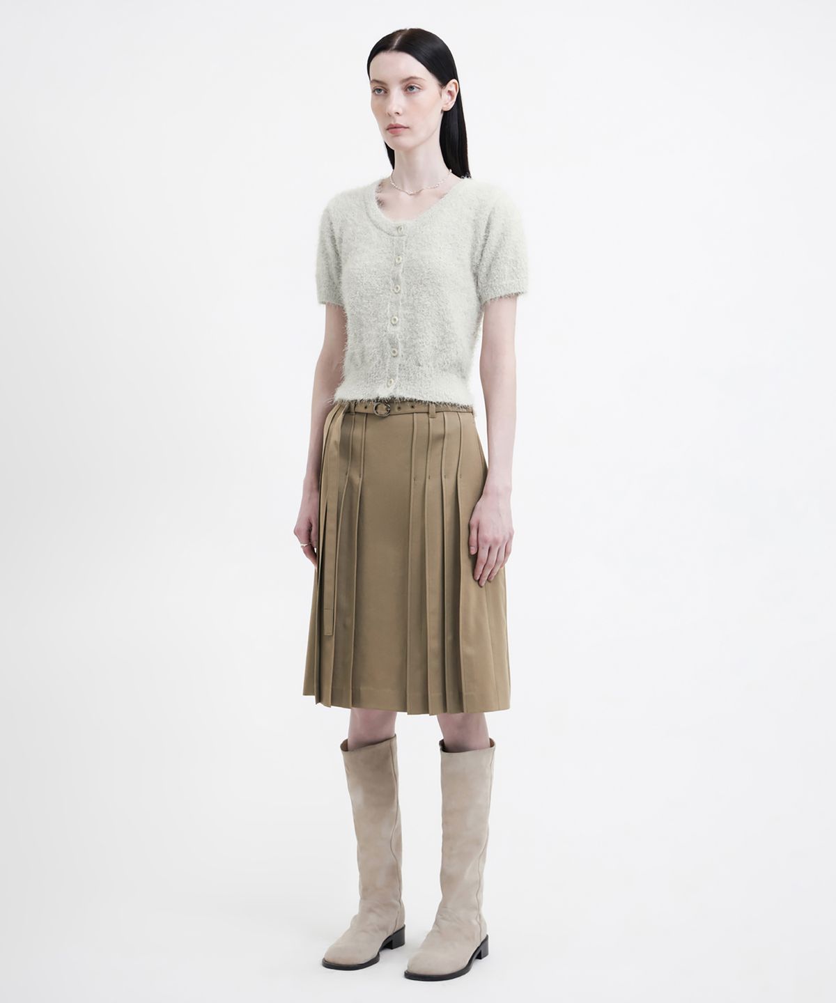 유스(YOUTH) Pleats Midi Skirt - Beige