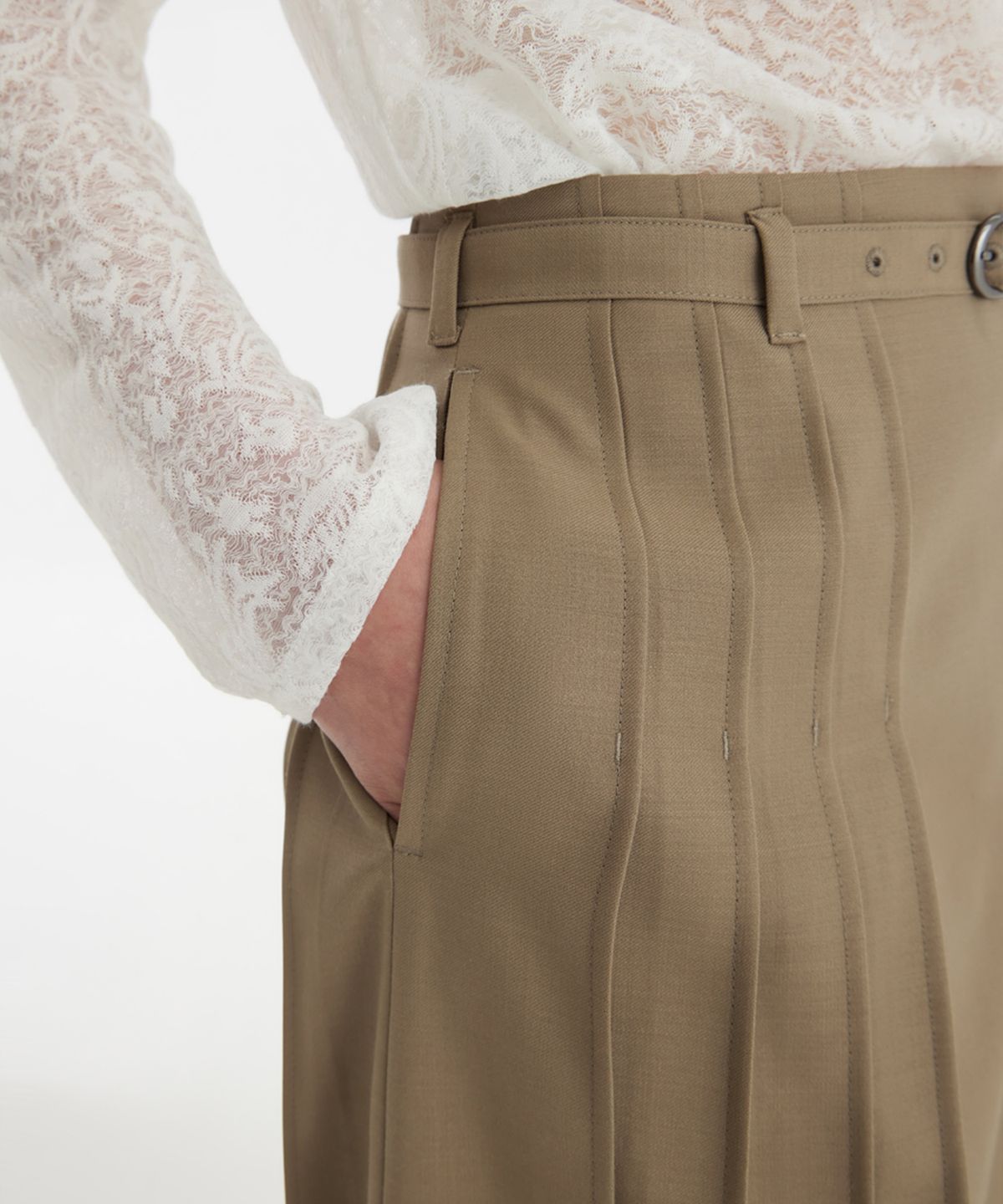 유스(YOUTH) Pleats Midi Skirt - Beige