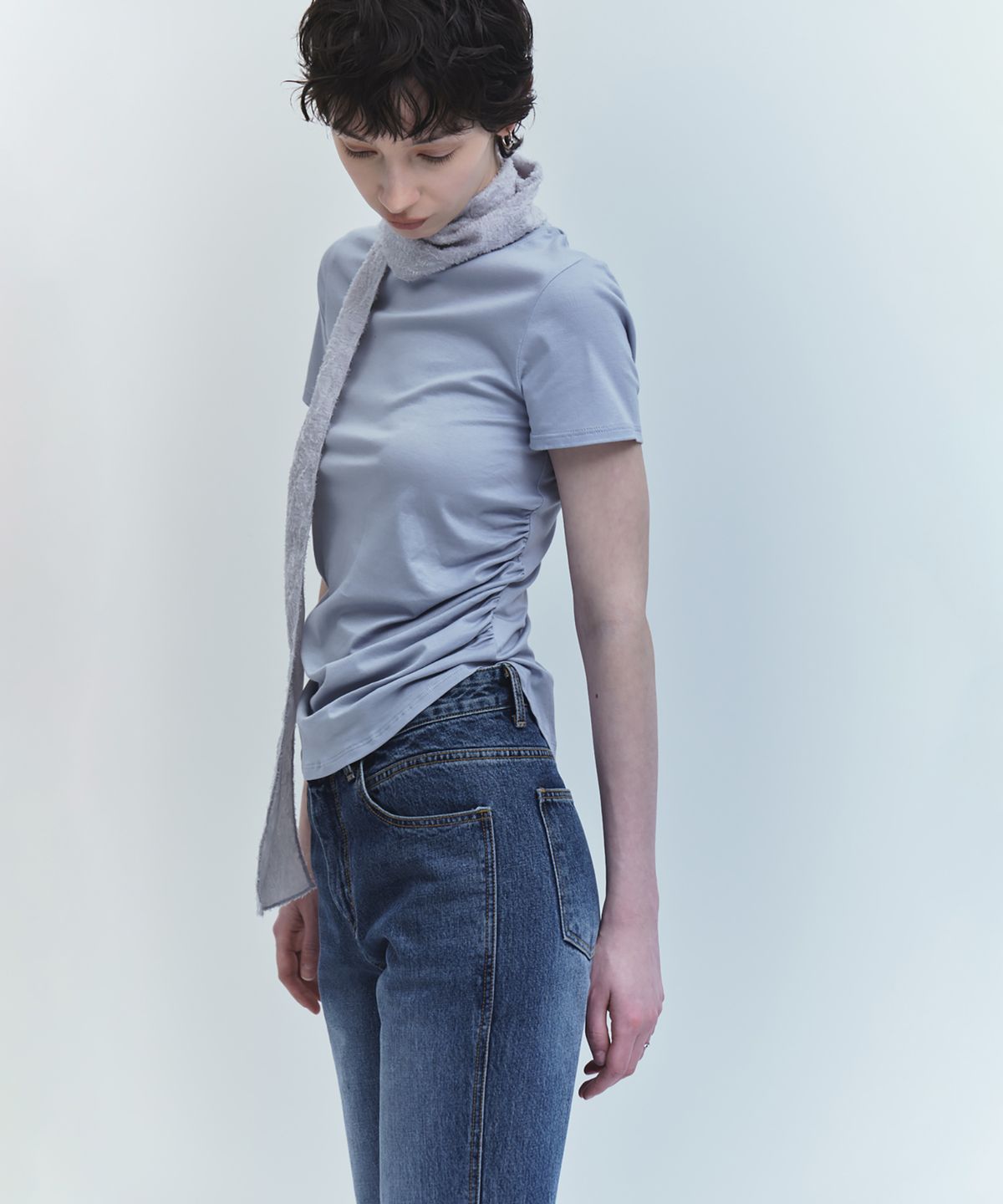 유스(YOUTH) Shirring H/S T-Shirt - Blue