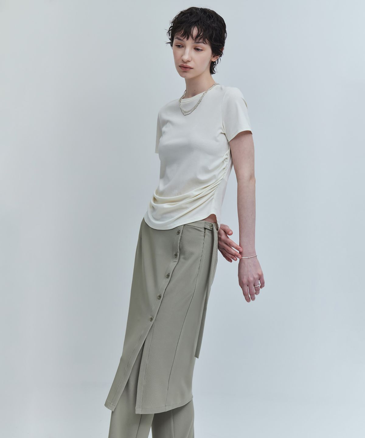 유스(YOUTH) Shirring H/S T-Shirt - Lemon