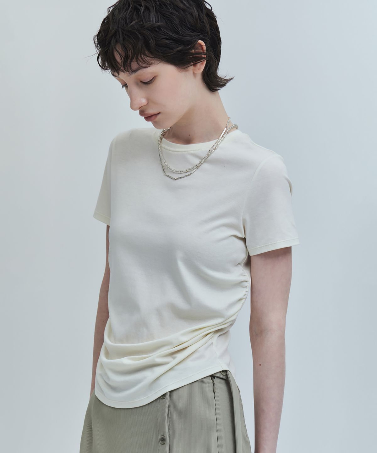 유스(YOUTH) Shirring H/S T-Shirt - Lemon