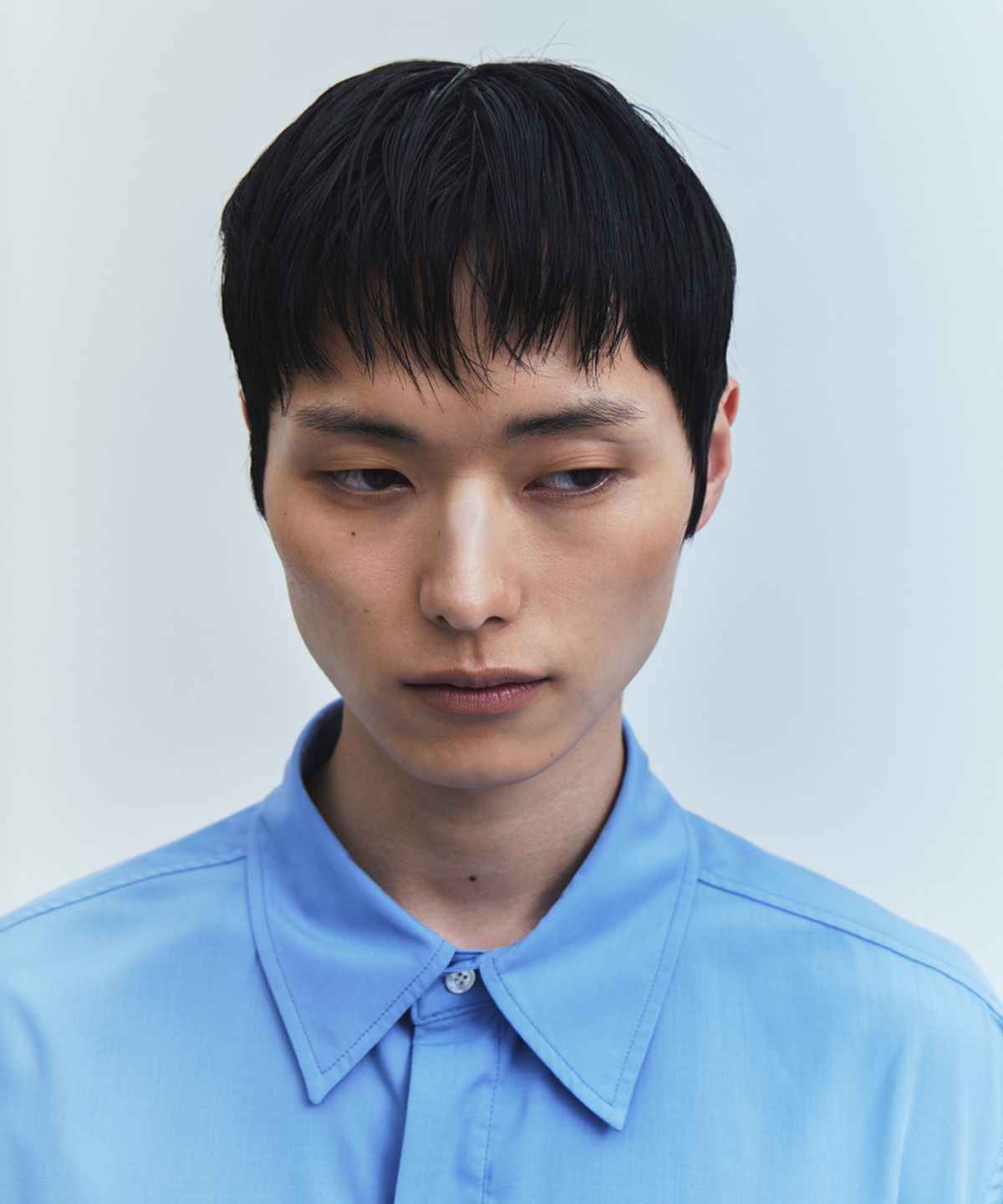 유스(YOUTH) Side-Slit Half Shirt - Sax Blue