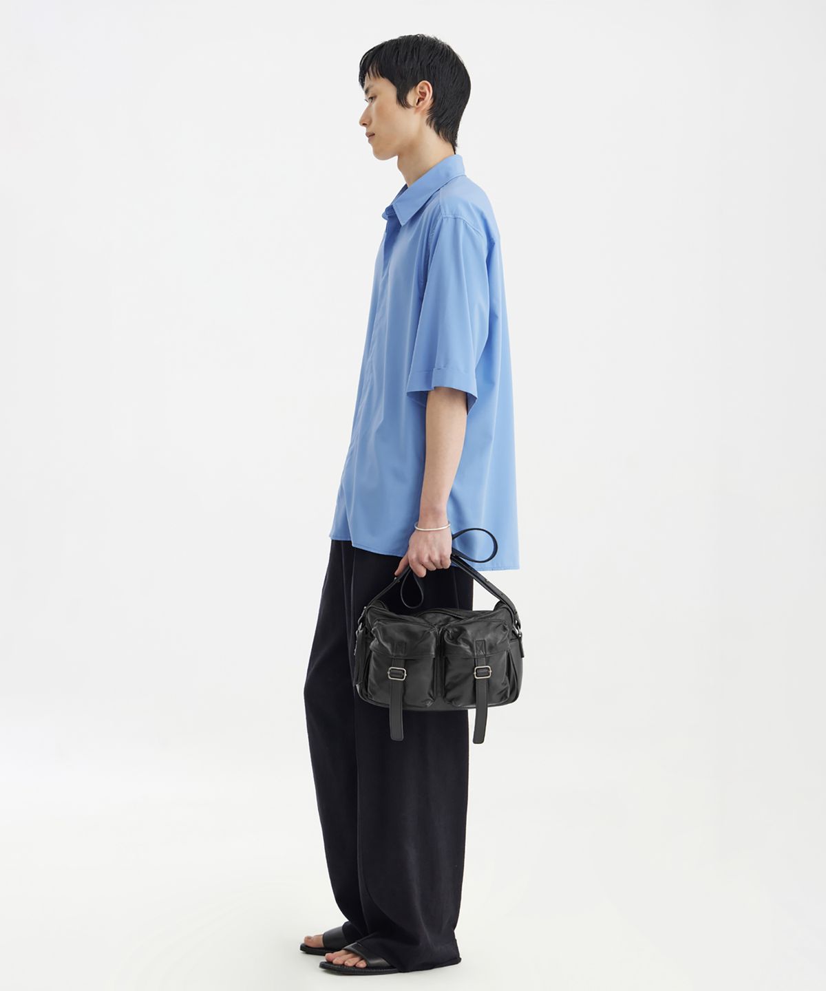 유스(YOUTH) Side-Slit Half Shirt - Sax Blue