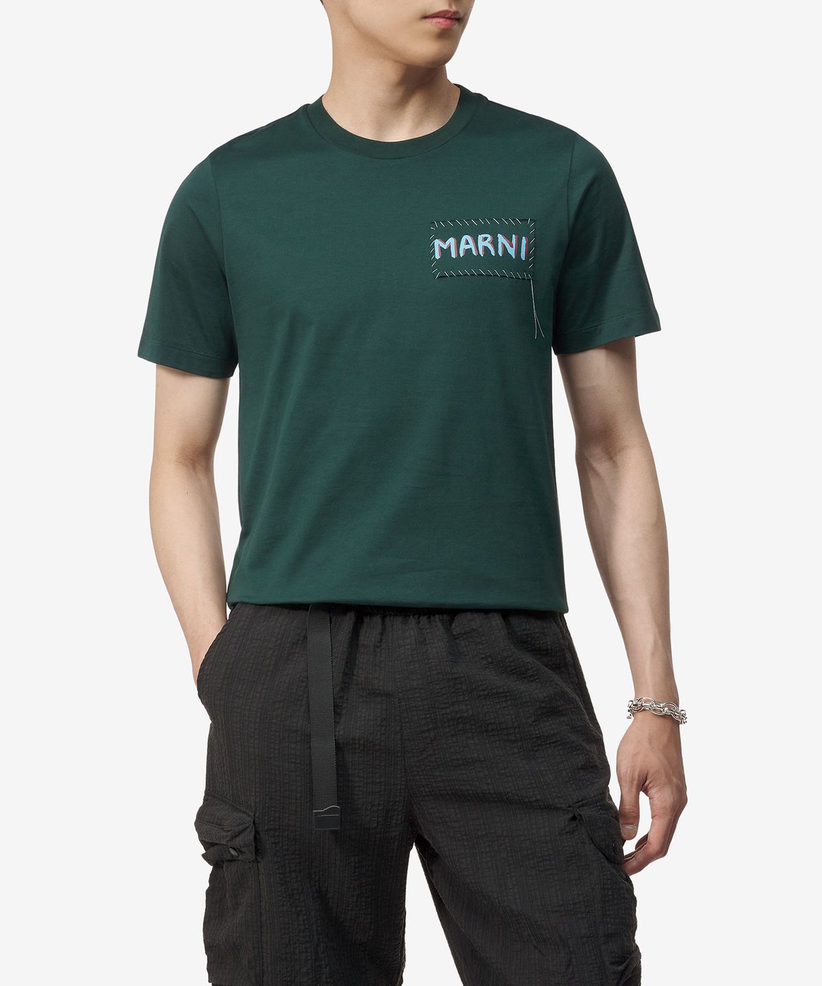 마르니(MARNI) 로고 반소매 티셔츠 - 스피리컬 그린 / HUMU0198X0UTC01700V89