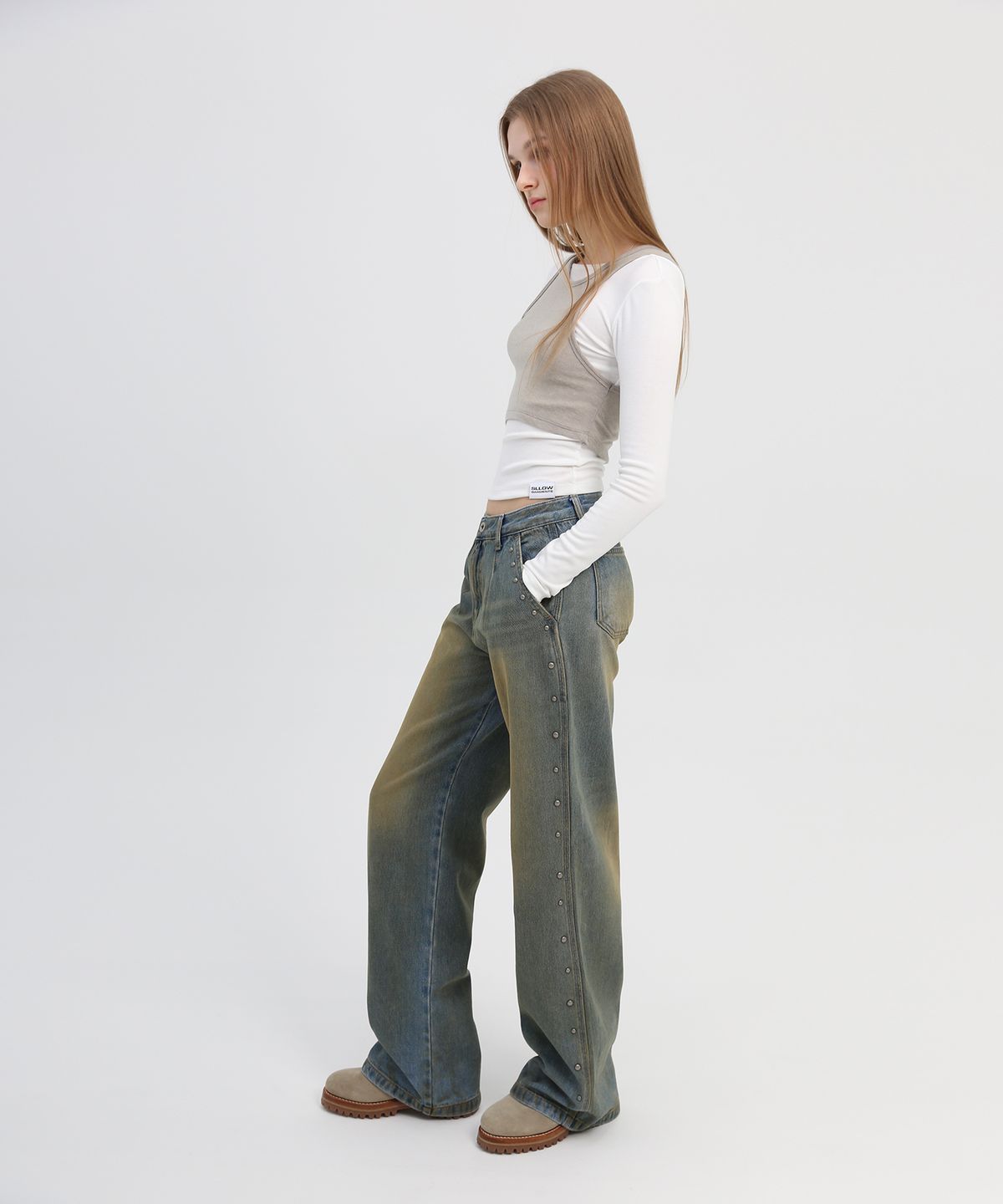 슬로우가먼츠(SLLOW GARMENTS) STUDDED WASHED LOOSE FIT DENIM