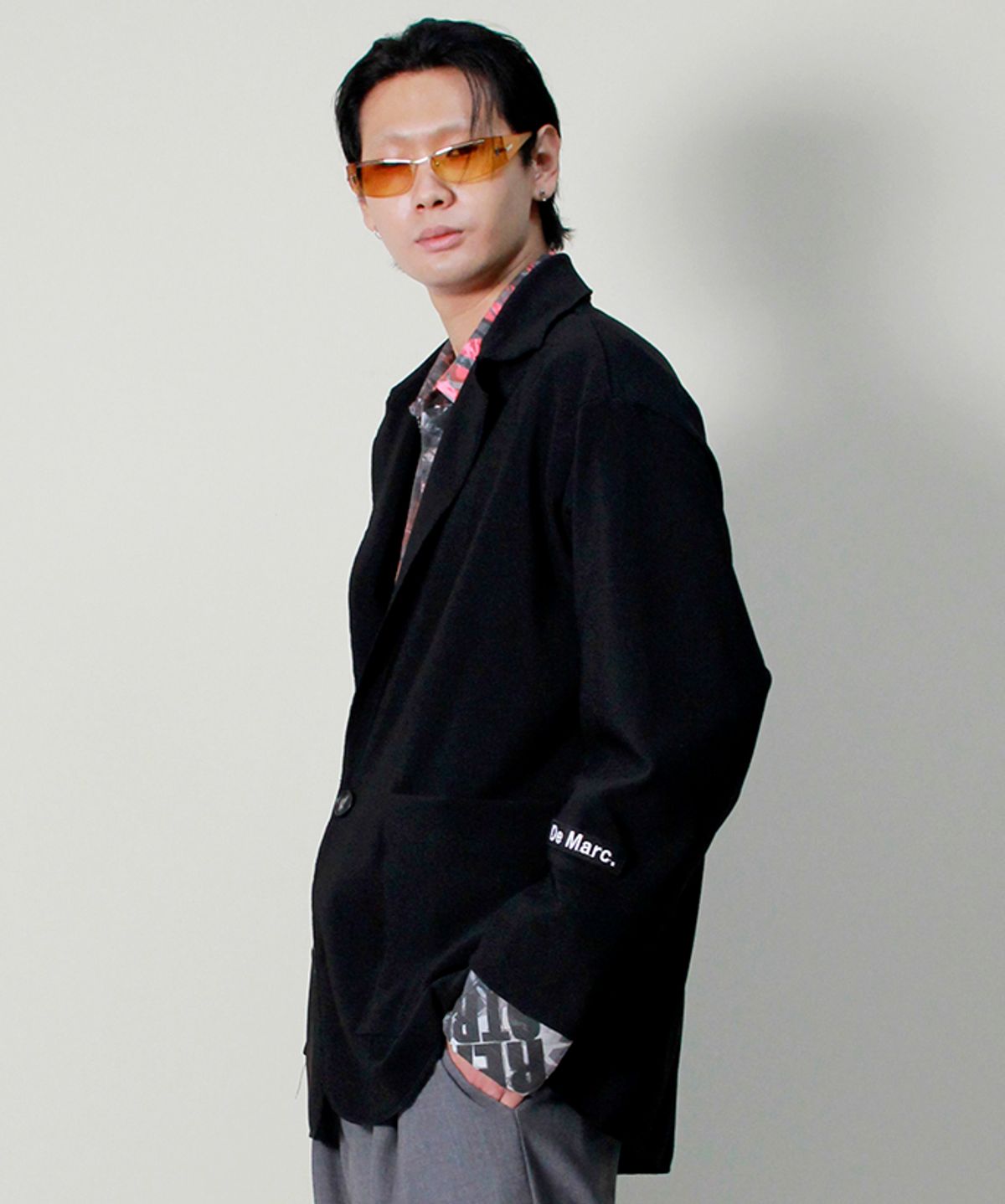 드마크(DEMARC) 루즈핏 골지 테일러드카라 자켓  블랙