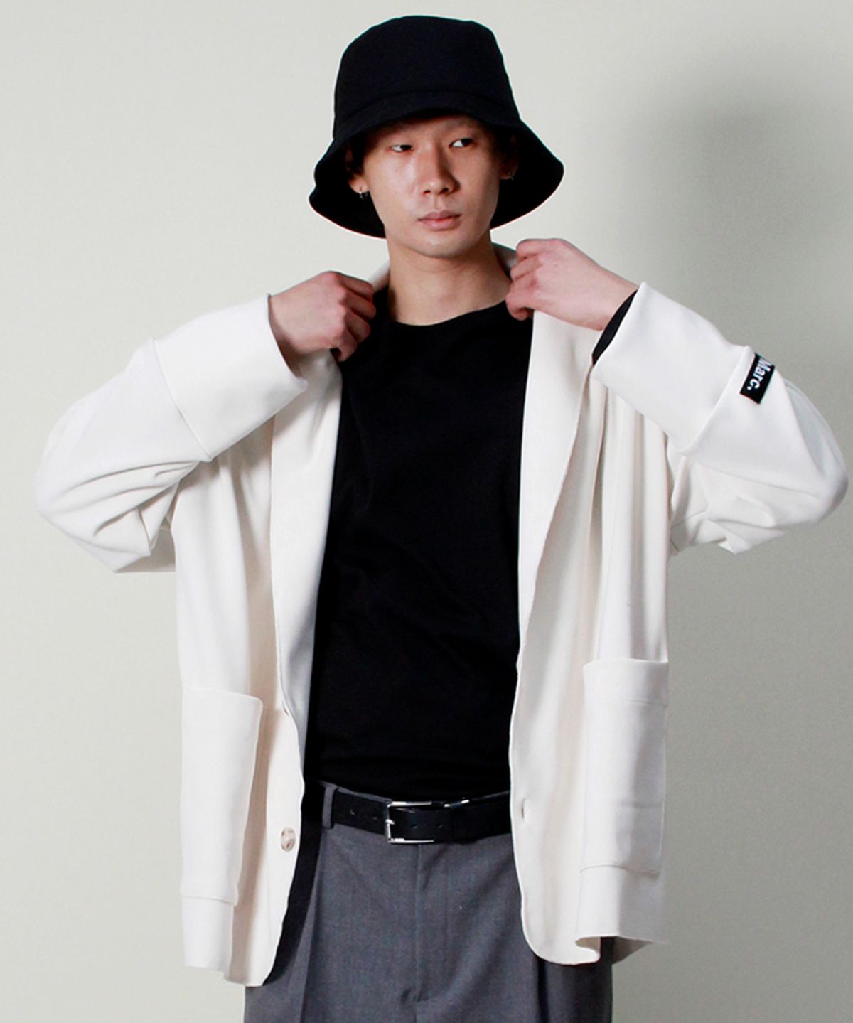 드마크(DEMARC) 루즈핏 골지 테일러드카라 자켓  아이보리
