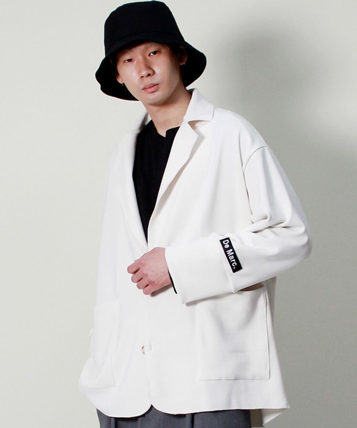 드마크(DEMARC) 루즈핏 골지 테일러드카라 자켓  아이보리