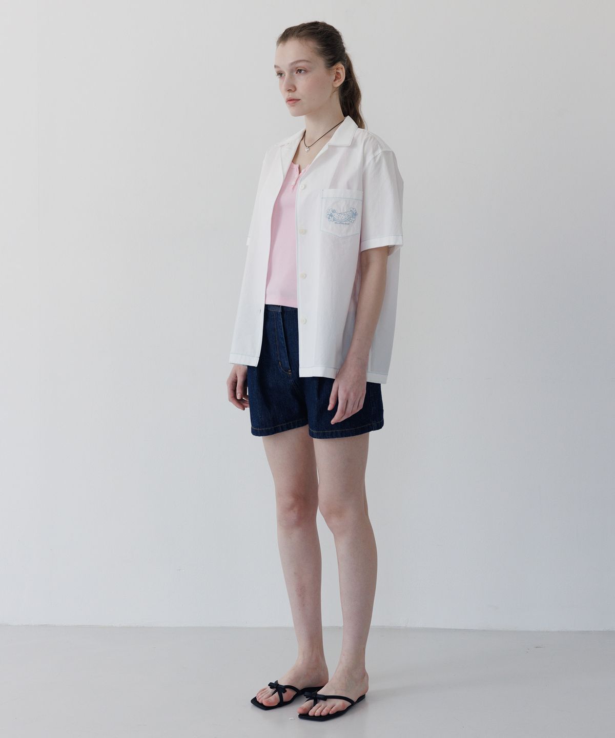 튜드먼트(TTUDEMENT) STITCHED OPEN COLLAR SHIRT IVORY