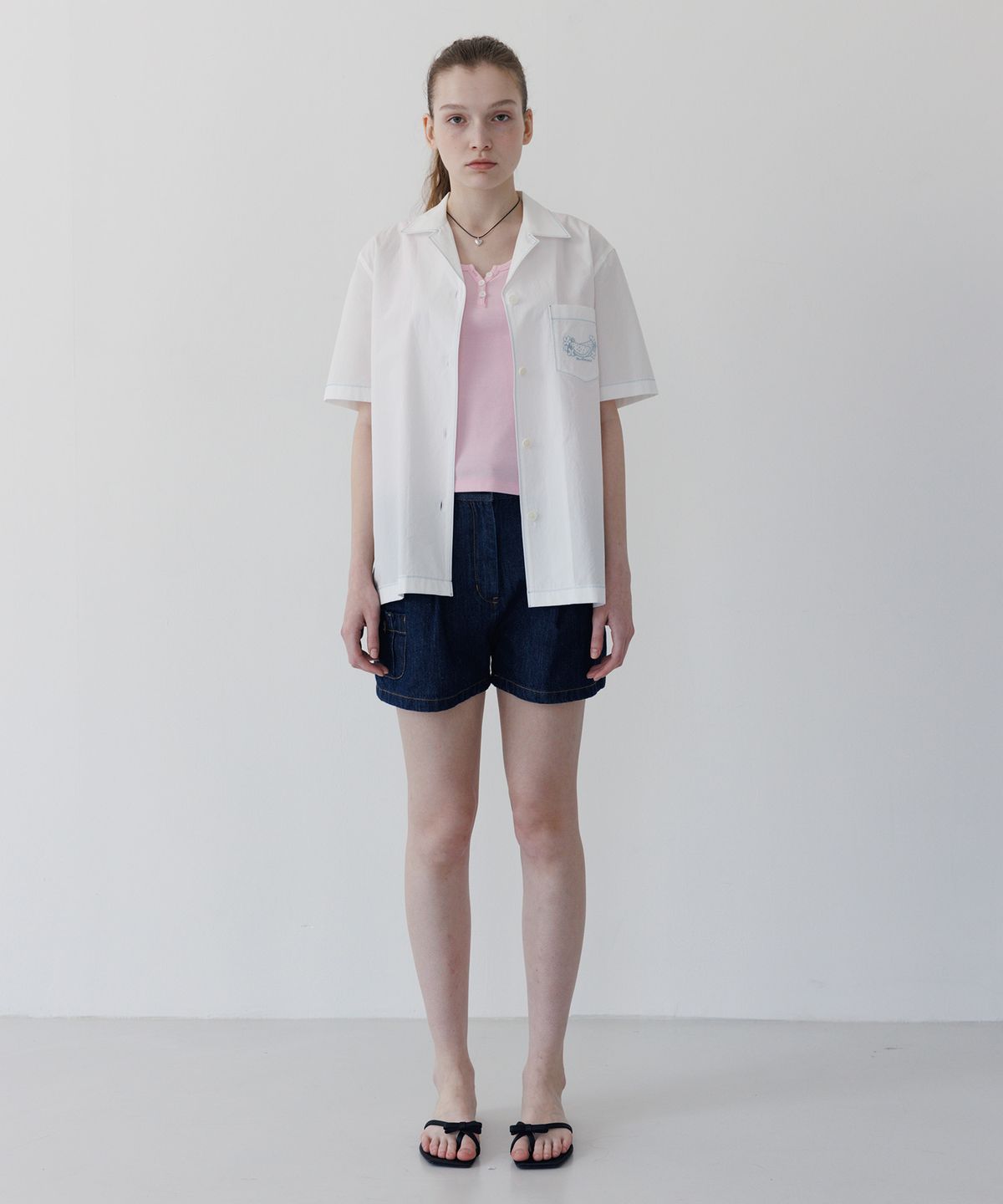 튜드먼트(TTUDEMENT) STITCHED OPEN COLLAR SHIRT IVORY