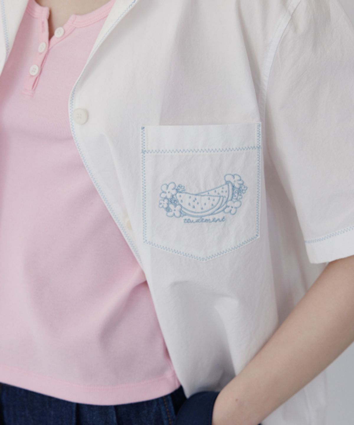 튜드먼트(TTUDEMENT) STITCHED OPEN COLLAR SHIRT IVORY