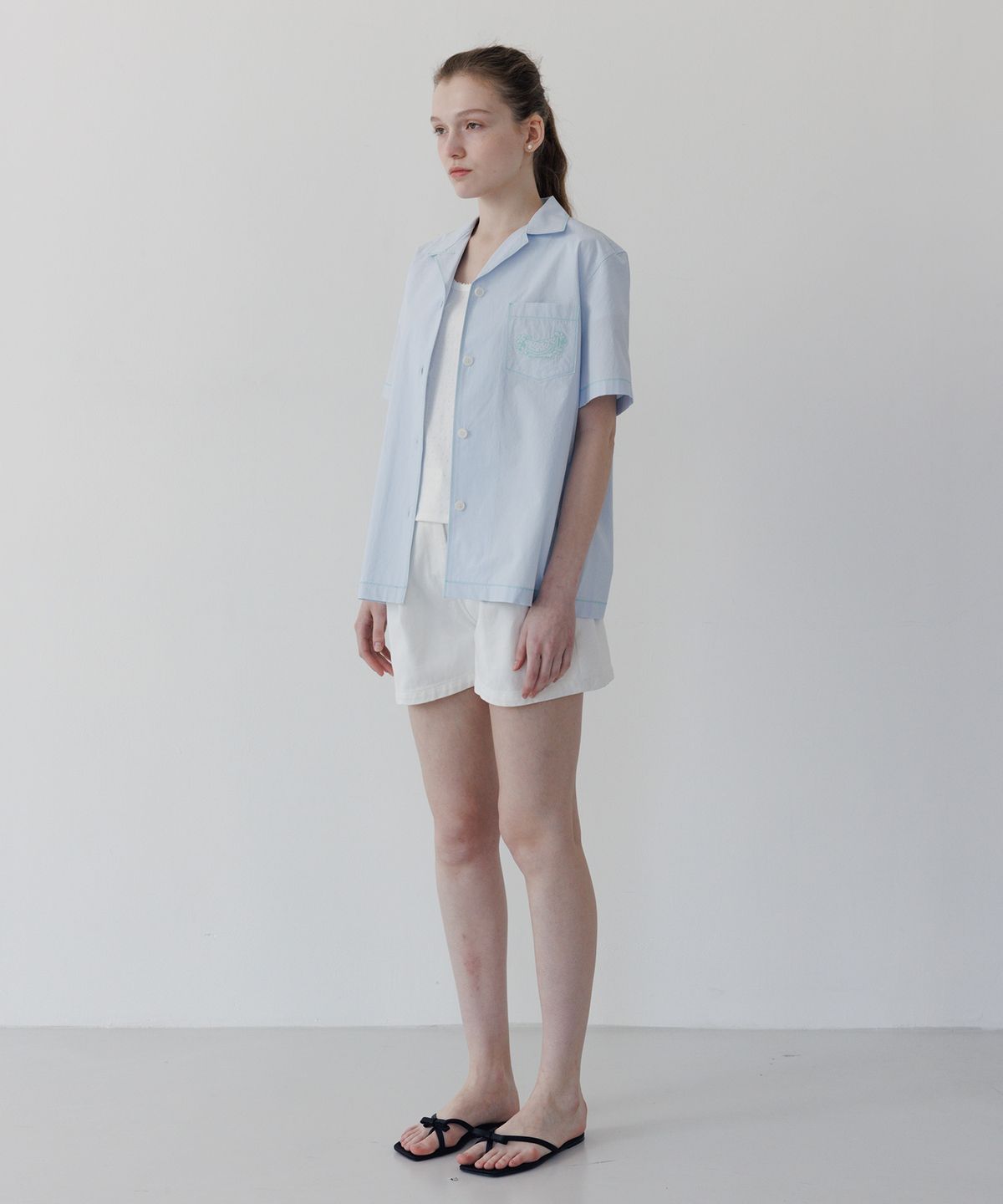 튜드먼트(TTUDEMENT) STITCHED OPEN COLLAR SHIRT L.BLUE