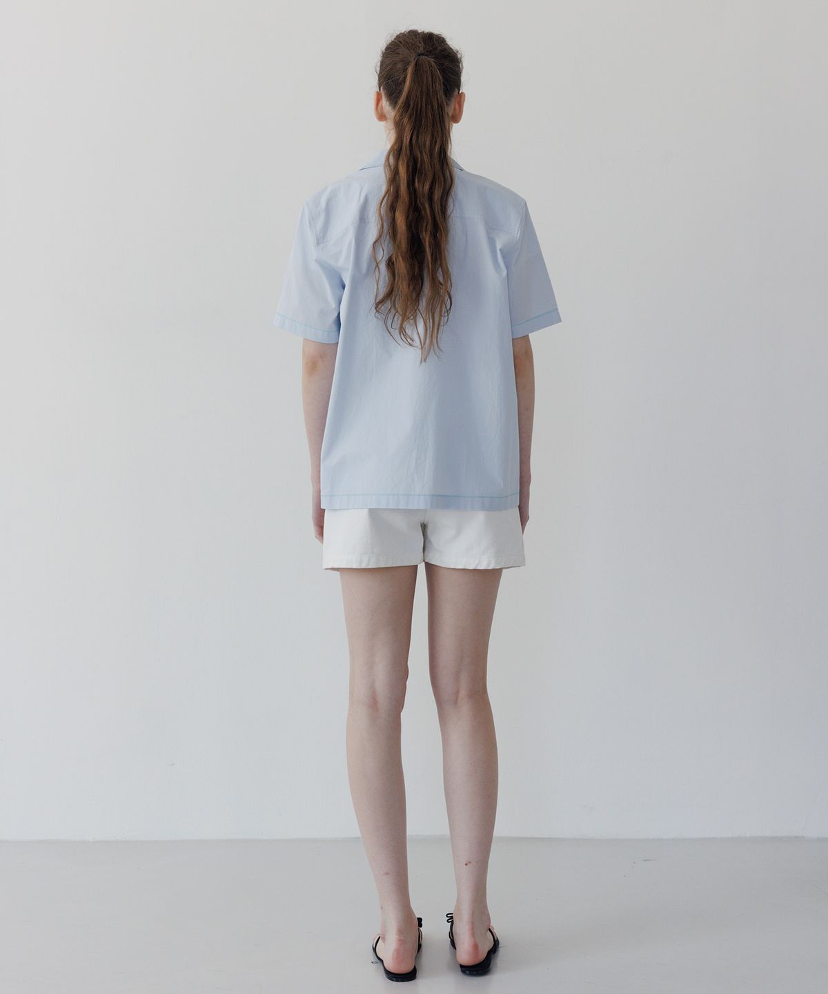 튜드먼트(TTUDEMENT) STITCHED OPEN COLLAR SHIRT L.BLUE