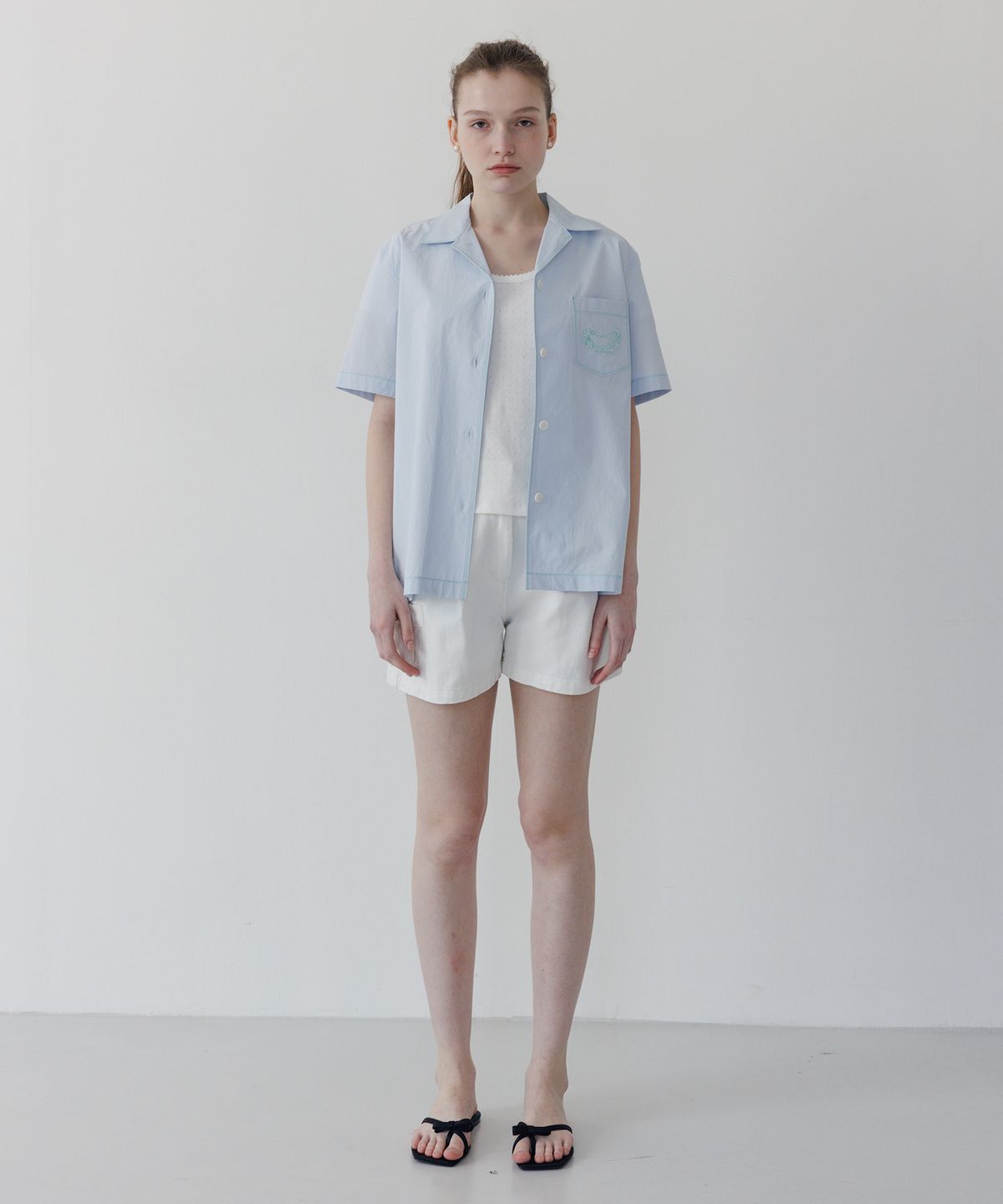 튜드먼트(TTUDEMENT) STITCHED OPEN COLLAR SHIRT L.BLUE