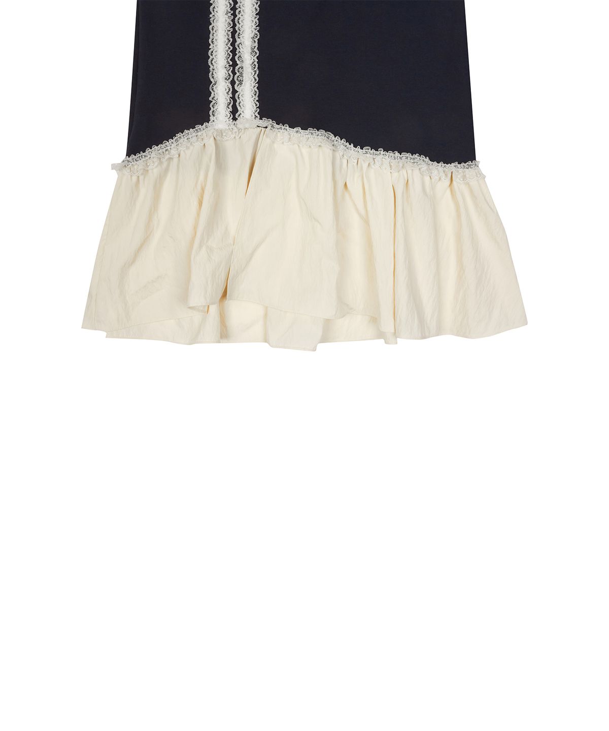 러브이즈트루(LUVISTRUE) CURVED L LACE MIDI SKIRT(NAVY)