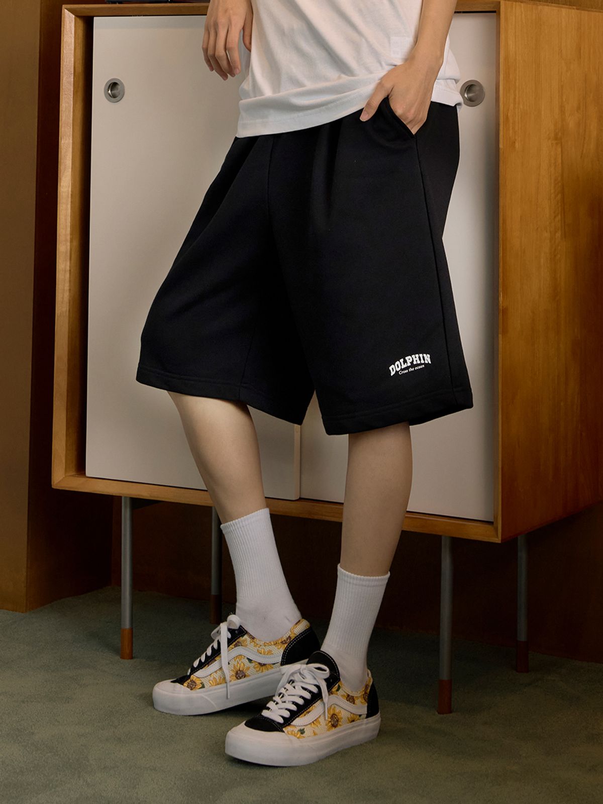 돌핀웨이브어패럴(DOLPHIN WAVE APPAREL) [2PACK] 돌핀 실리콘 아치로고 원턱 반바지 멜란지그레이 &  블랙