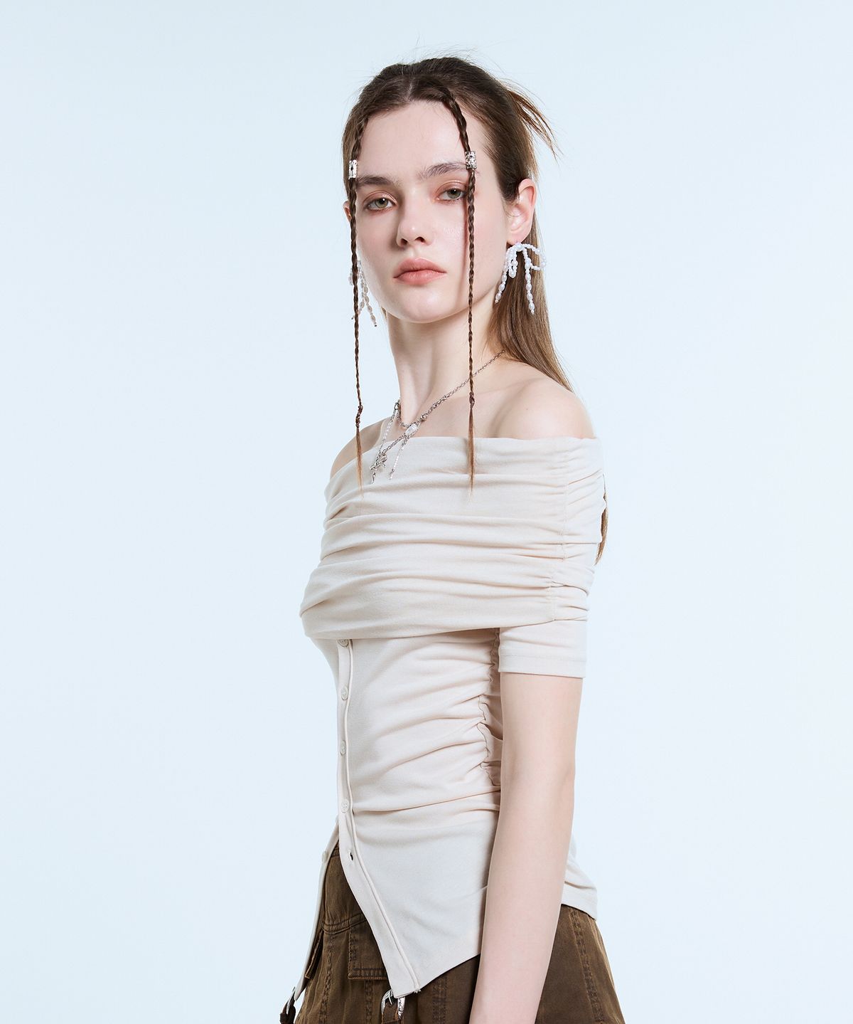 라티젠(LARTIGENT) L11 SHIRRING HALF TOP(CREAM)