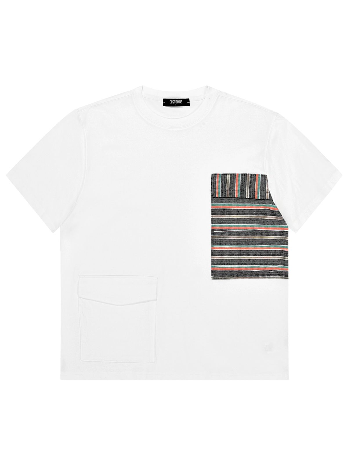 커스텀어스(CUSTOMUS) 프린트 포켓배색 라운드 반팔티셔츠 CXS24MKRT506 WHI