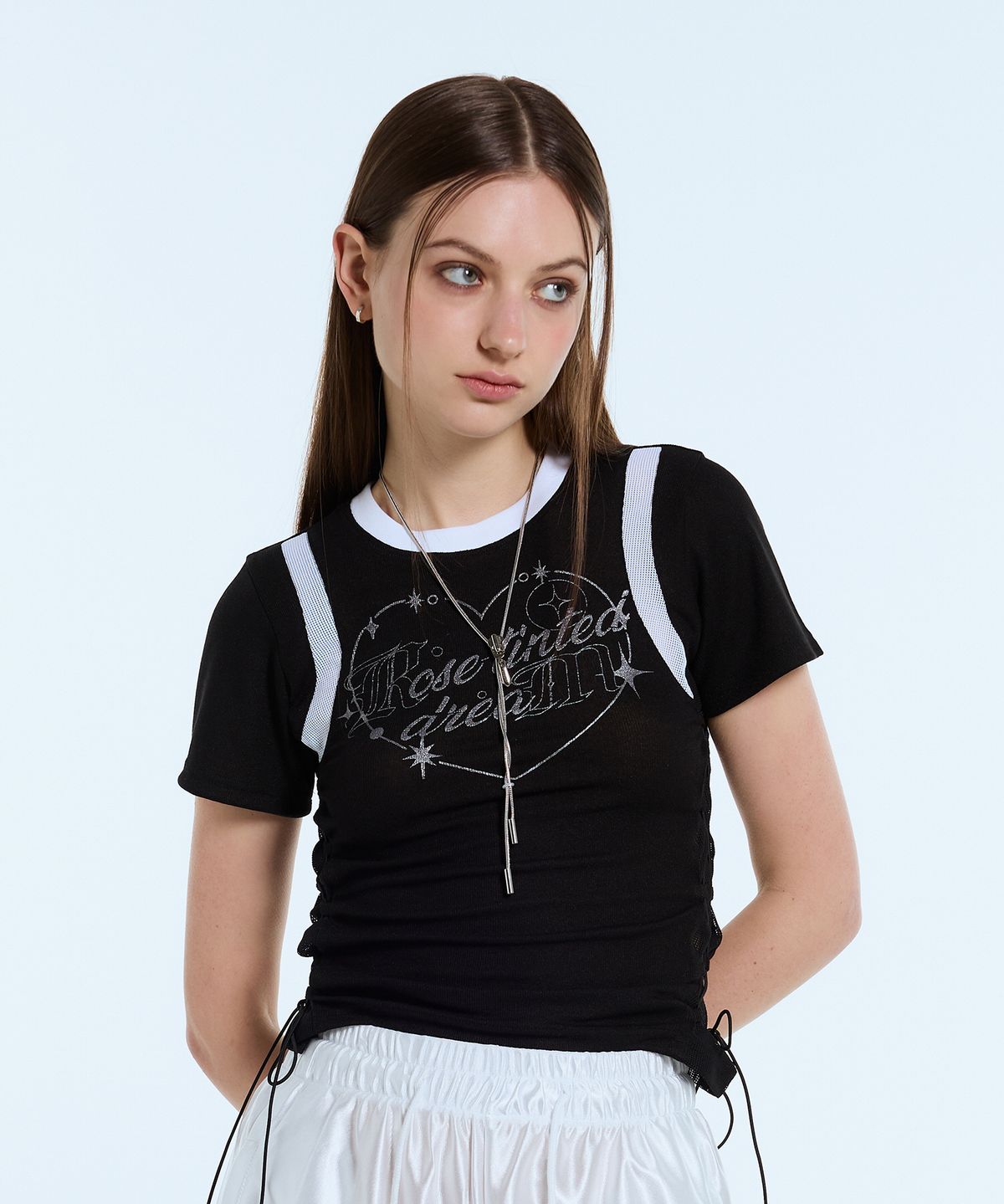 라티젠(LARTIGENT) L11 HEART MESH STRING TOP(BLACK)