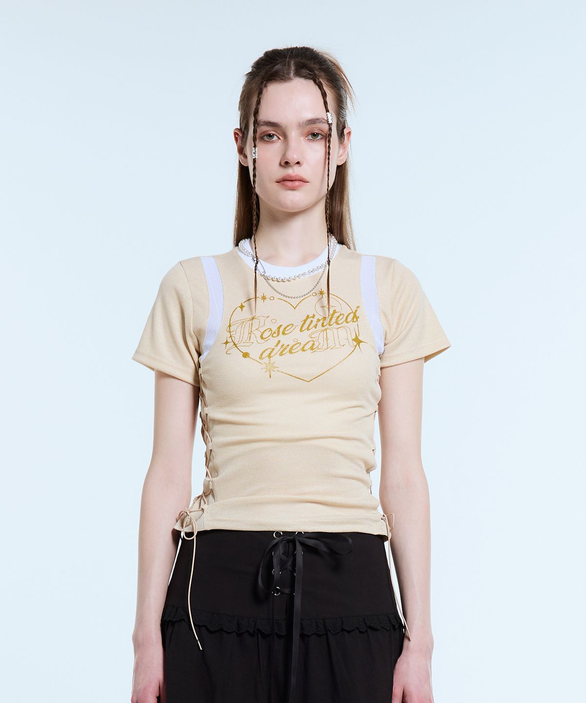 라티젠(LARTIGENT) L11 HEART MESH STRING TOP(BEIGE)