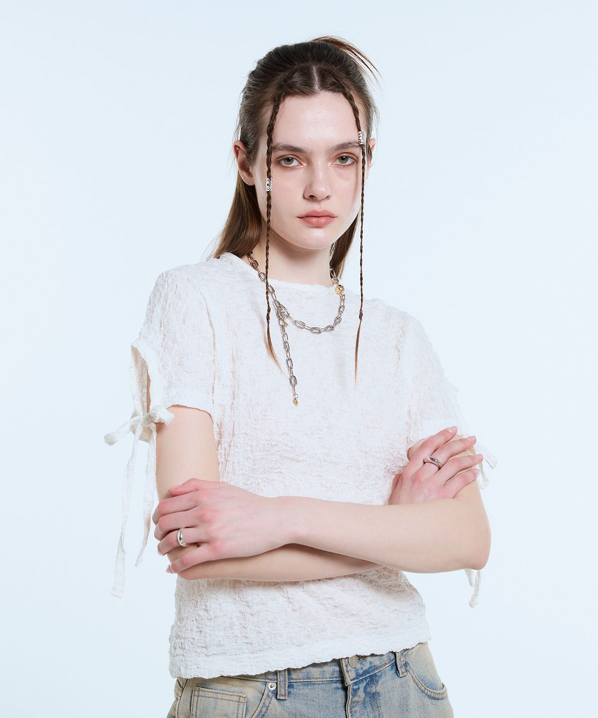 라티젠(LARTIGENT) L11 SHIRRING T-SHIRT(IVORY)