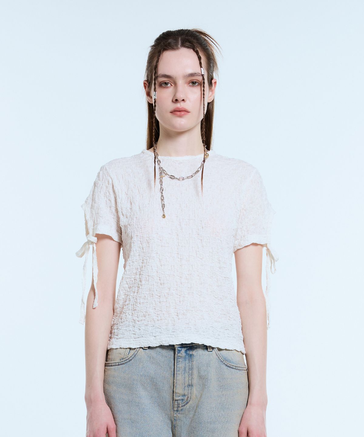 라티젠(LARTIGENT) L11 SHIRRING T-SHIRT(IVORY)