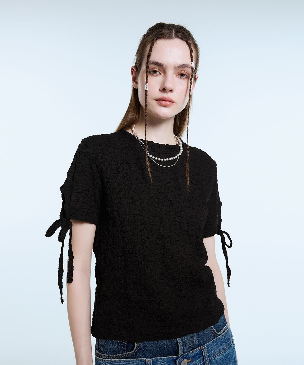 라티젠(LARTIGENT) L11 SHIRRING T-SHIRT(BLACK)