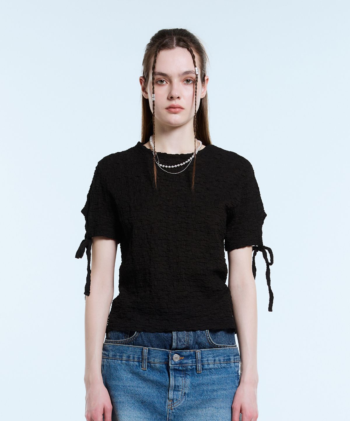 라티젠(LARTIGENT) L11 SHIRRING T-SHIRT(BLACK)