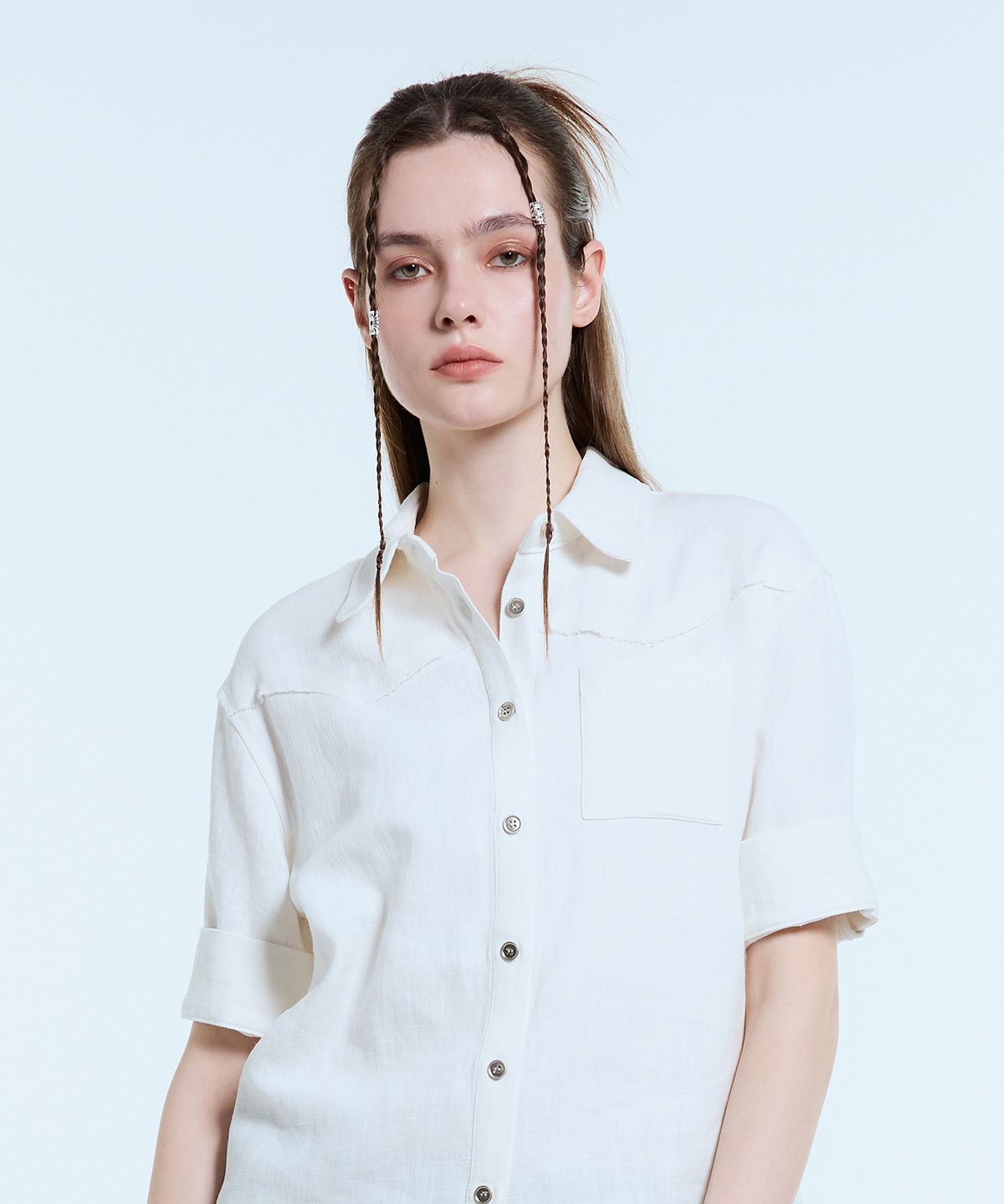 라티젠(LARTIGENT) L11 LINEN HALF SHIRT(WHITE)