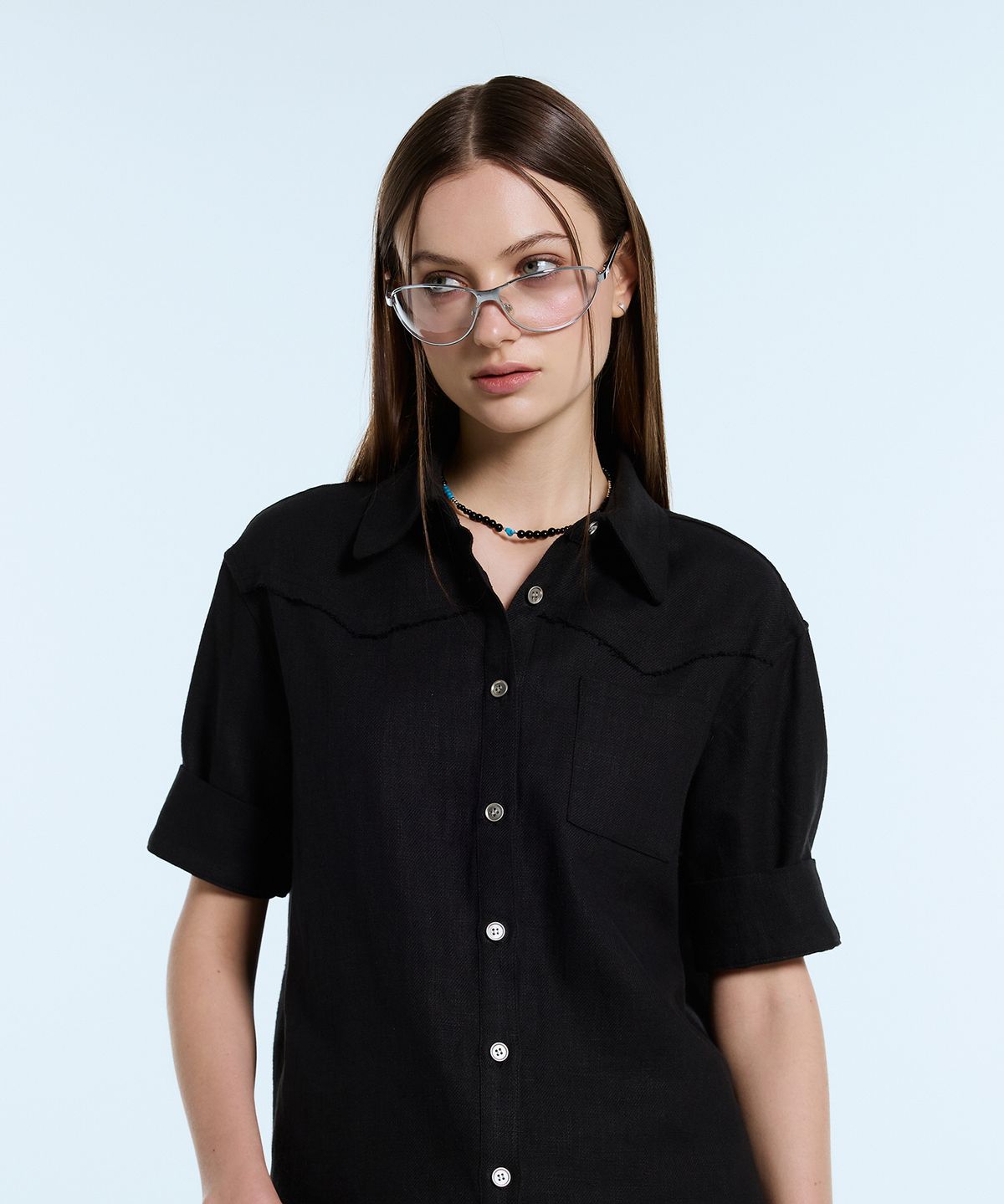 라티젠(LARTIGENT) L11 LINEN HALF SHIRT(BLACK)