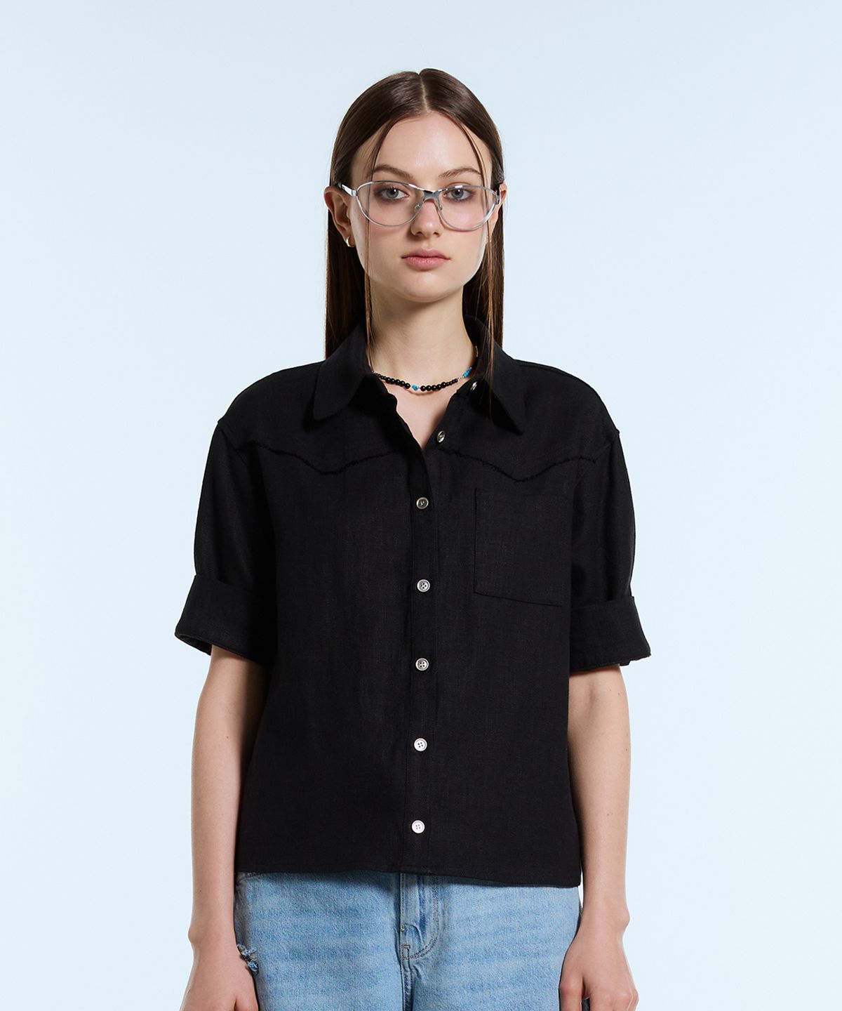 라티젠(LARTIGENT) L11 LINEN HALF SHIRT(BLACK)