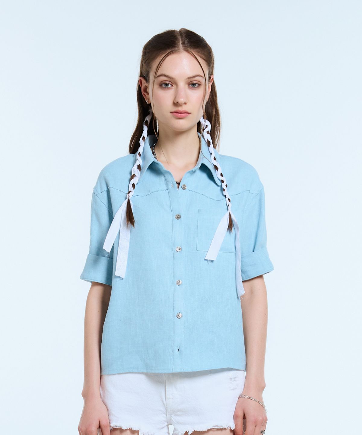 라티젠(LARTIGENT) L11 LINEN HALF SHIRT(SKY BLUE)