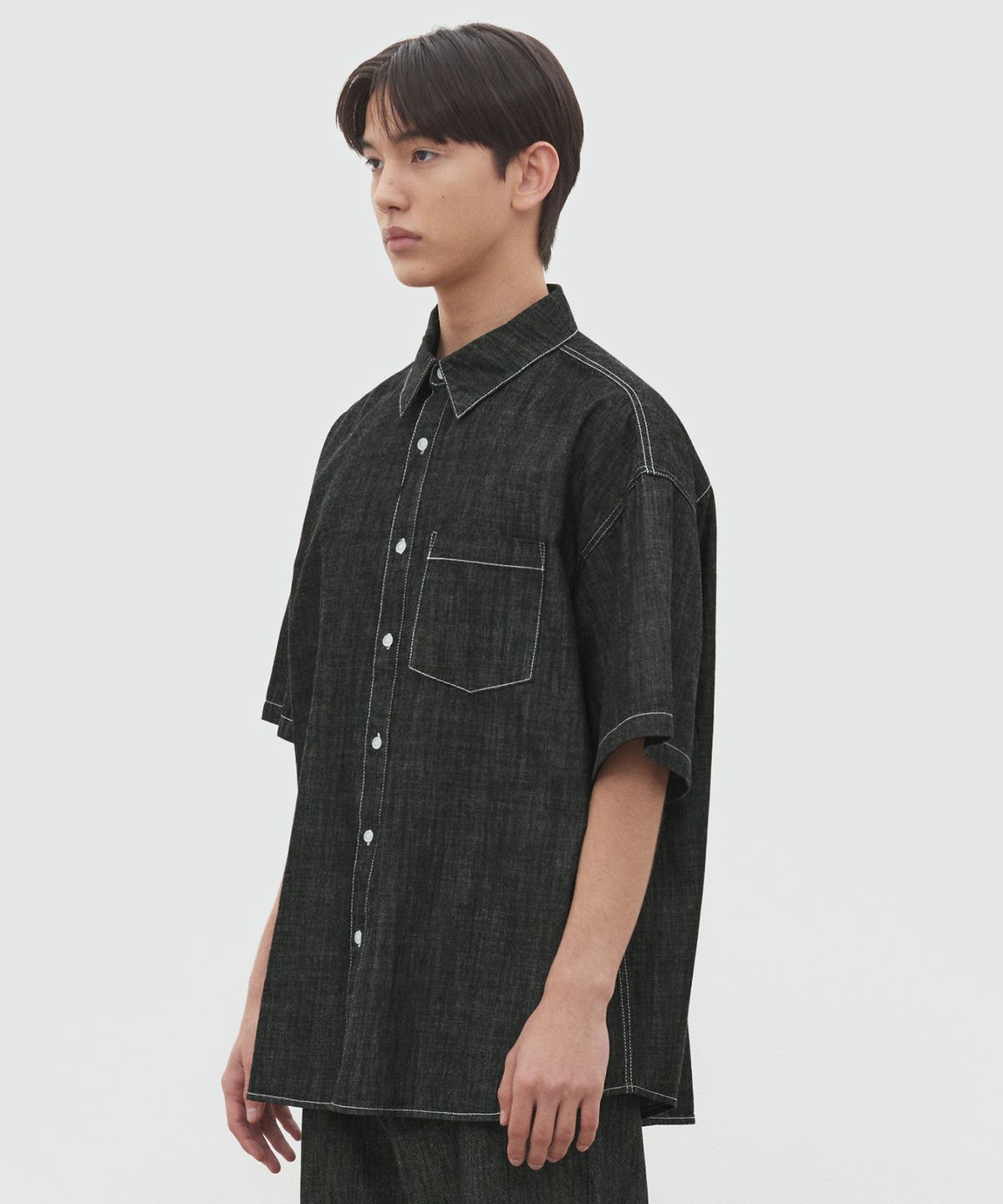 데케트(DECET) [썸머 린넨라이크]LinenLike Over Short Shirts DCSH005RawBlack