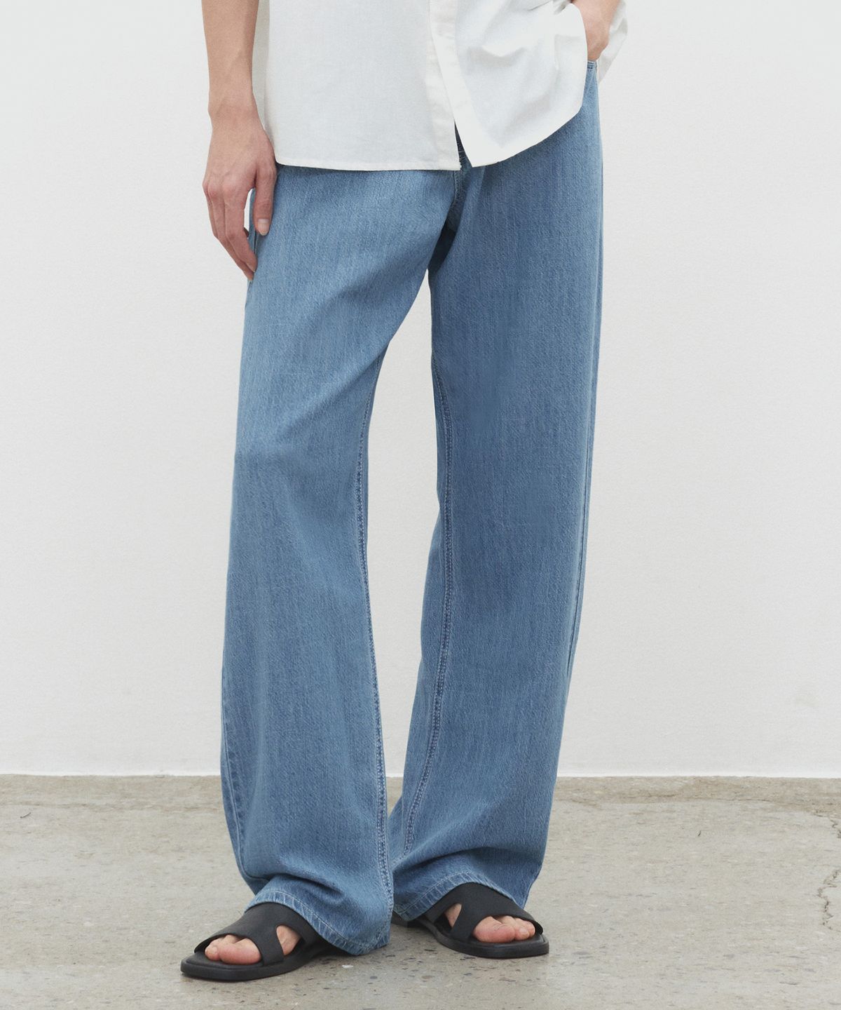 데케트(DECET) [썸머 린넨라이크]Linen Like Mid Rise Wide Jeans DCPT039Blue