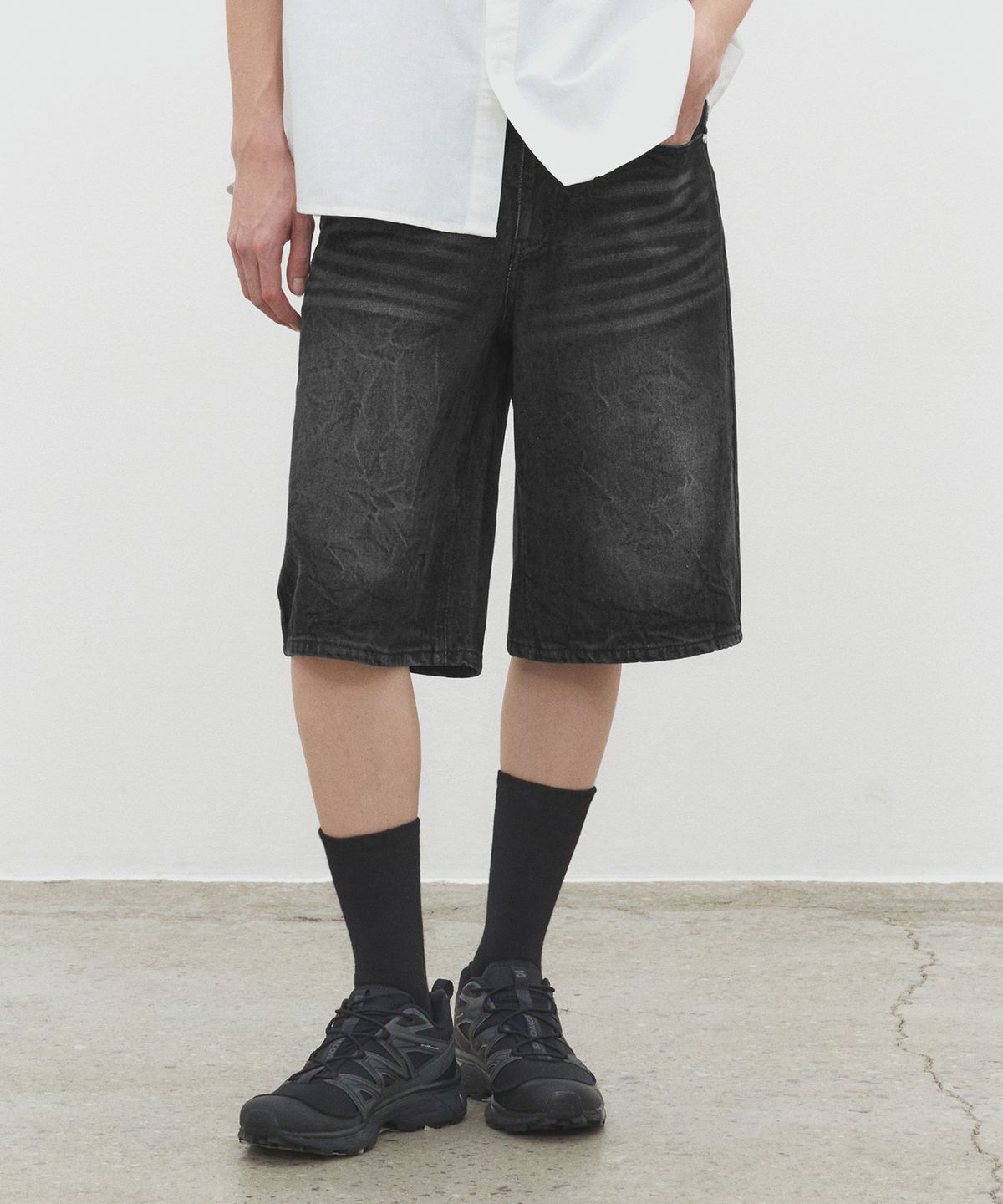 데케트(DECET) CR Wide Denim Shorts DCPT035CRBlackB