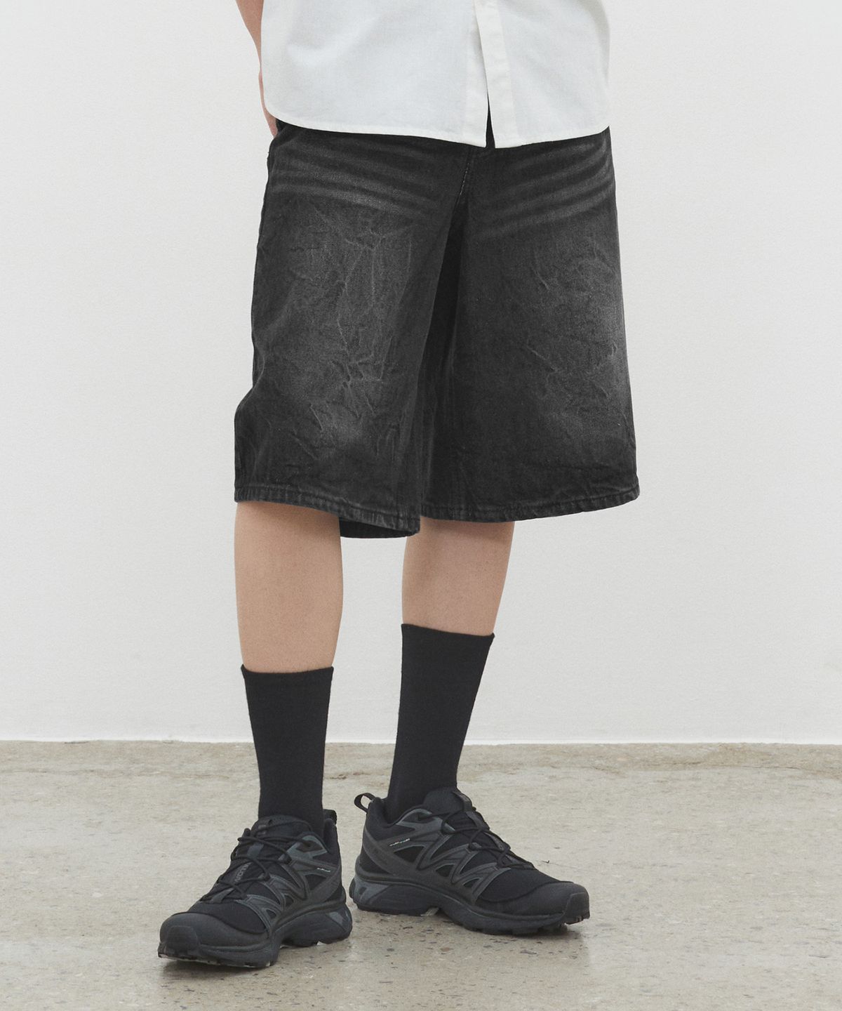 데케트(DECET) CR Wide Denim Shorts DCPT035CRBlackB