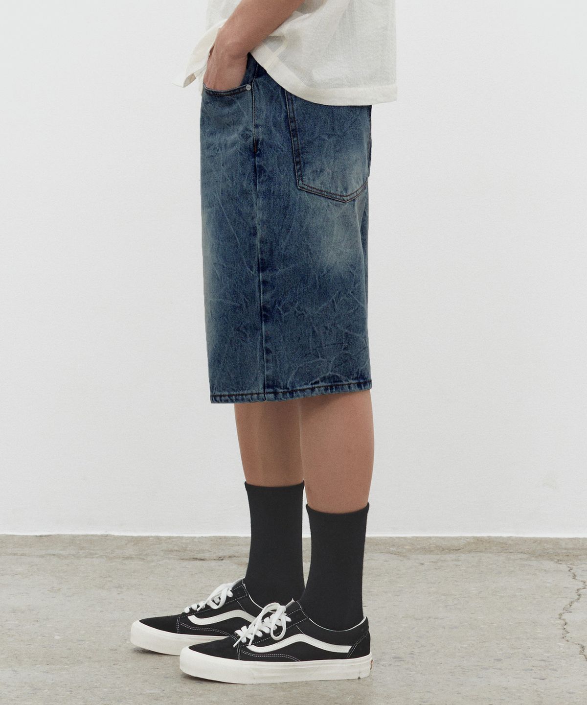 데케트(DECET) CR Wide Denim Shorts DCPT035CRBlueB