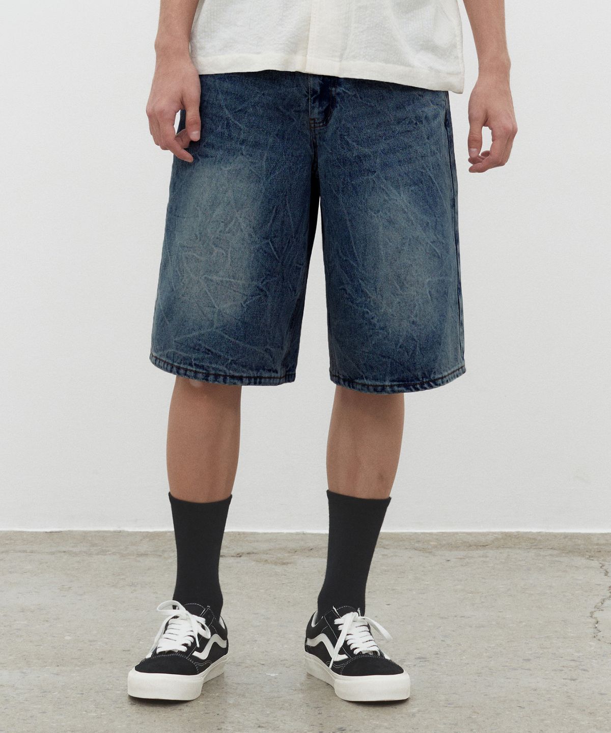 데케트(DECET) CR Wide Denim Shorts DCPT035CRBlueB