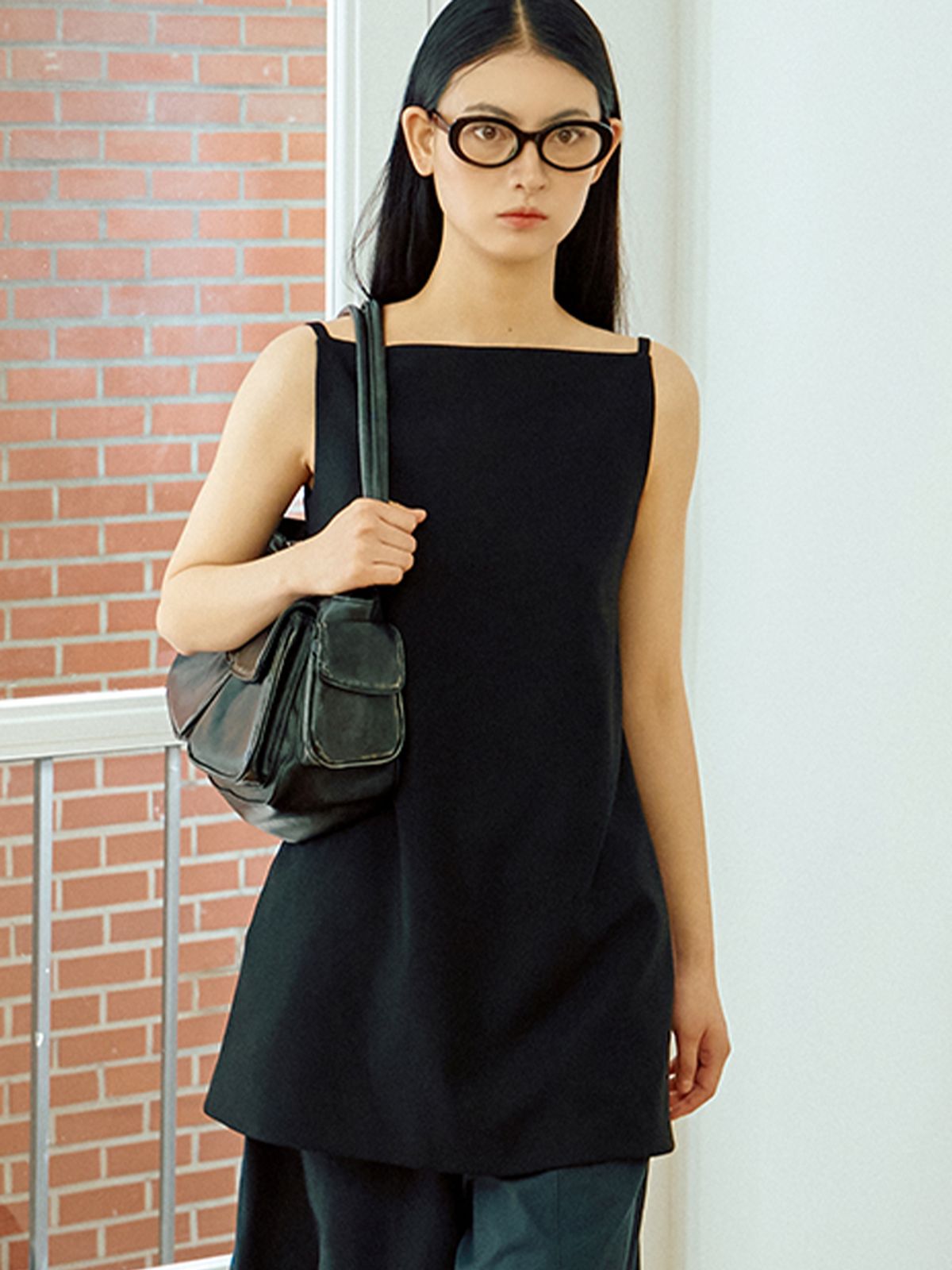 위메농(OUI MAIS NON) Basic string square dress-top