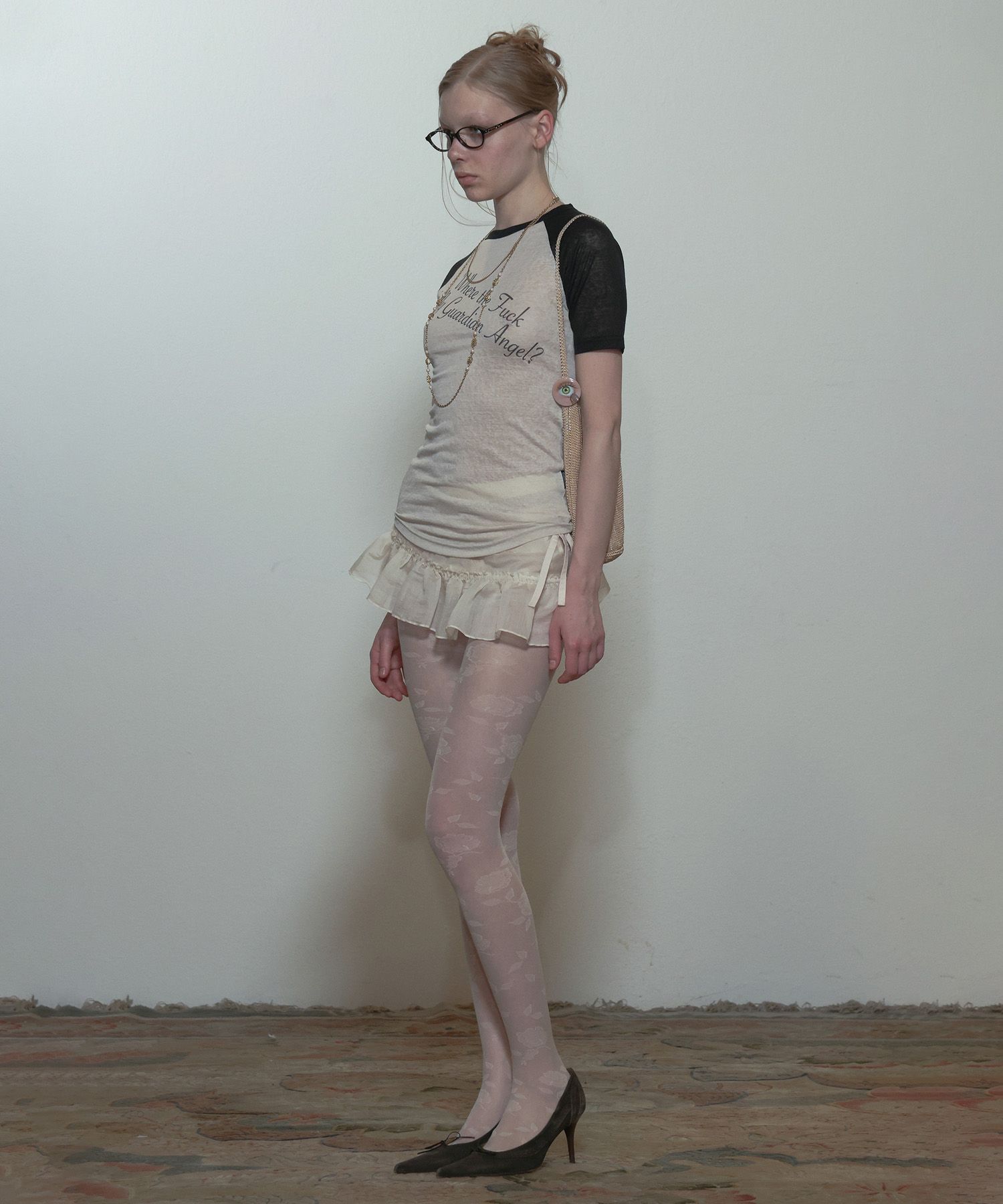 스컬프터(SCULPTOR) Peekaboo Micro Sheer Skirt Raw Ivory